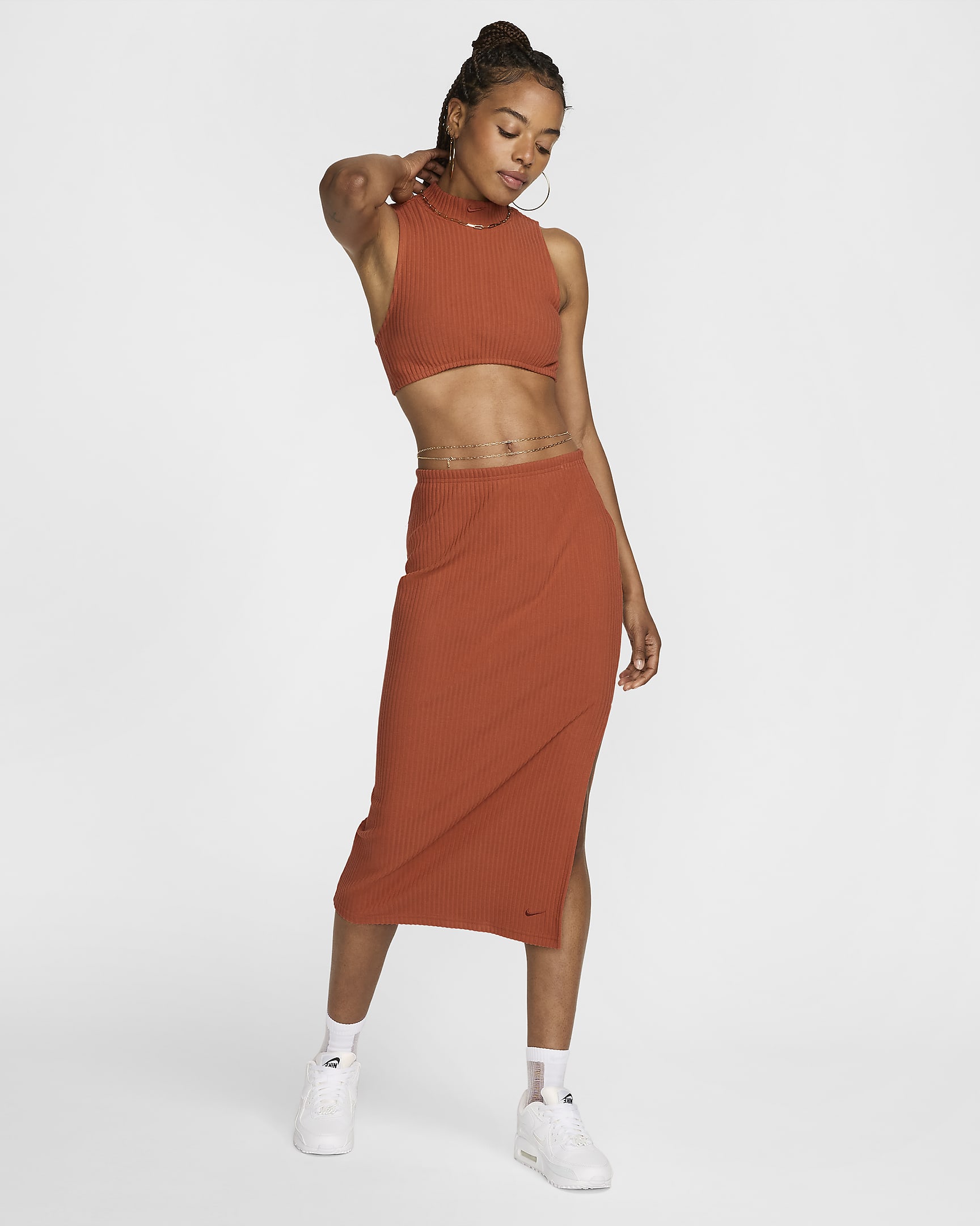 Nike Sportswear Chill Rib Women's Tight Mock-Neck Cropped Tank Top - Burnt Sunrise/Burnt Sunrise