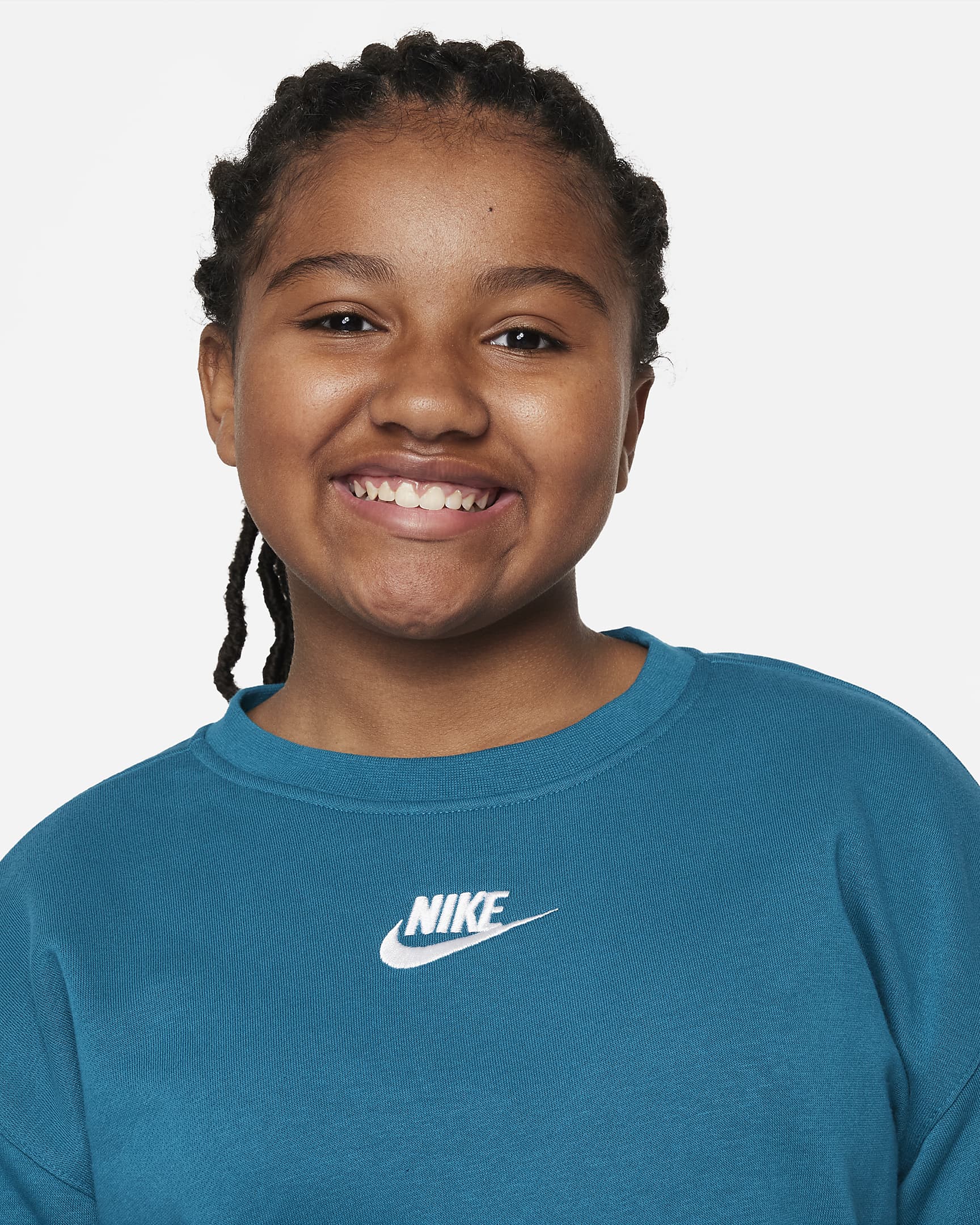 Nike Sportswear Club Fleece Big Kids' (Girls') Crew (Extended Size) - Bright Spruce/White