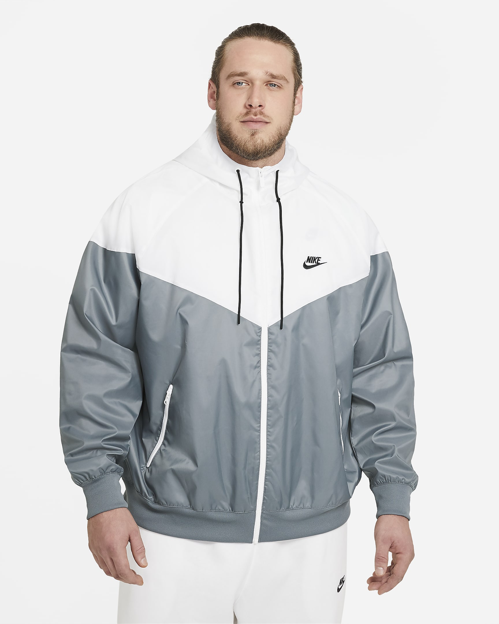 Pánská bunda Nike Sportswear Windrunner s kapucí - Smoke Grey/Bílá/Smoke Grey/Černá