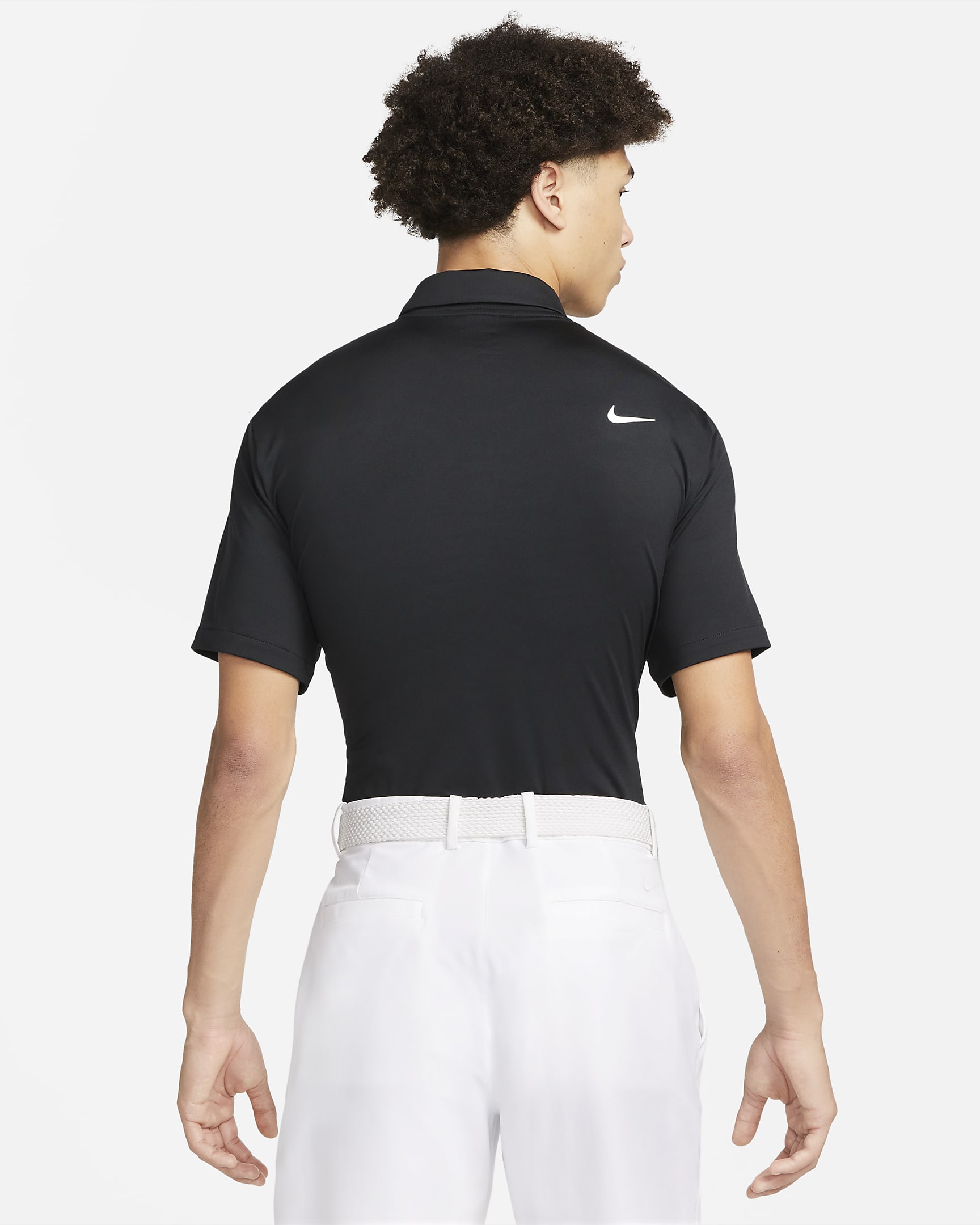 Pánská jednobarevná golfová polokošile Nike Dri-FIT Tour - Černá/Bílá