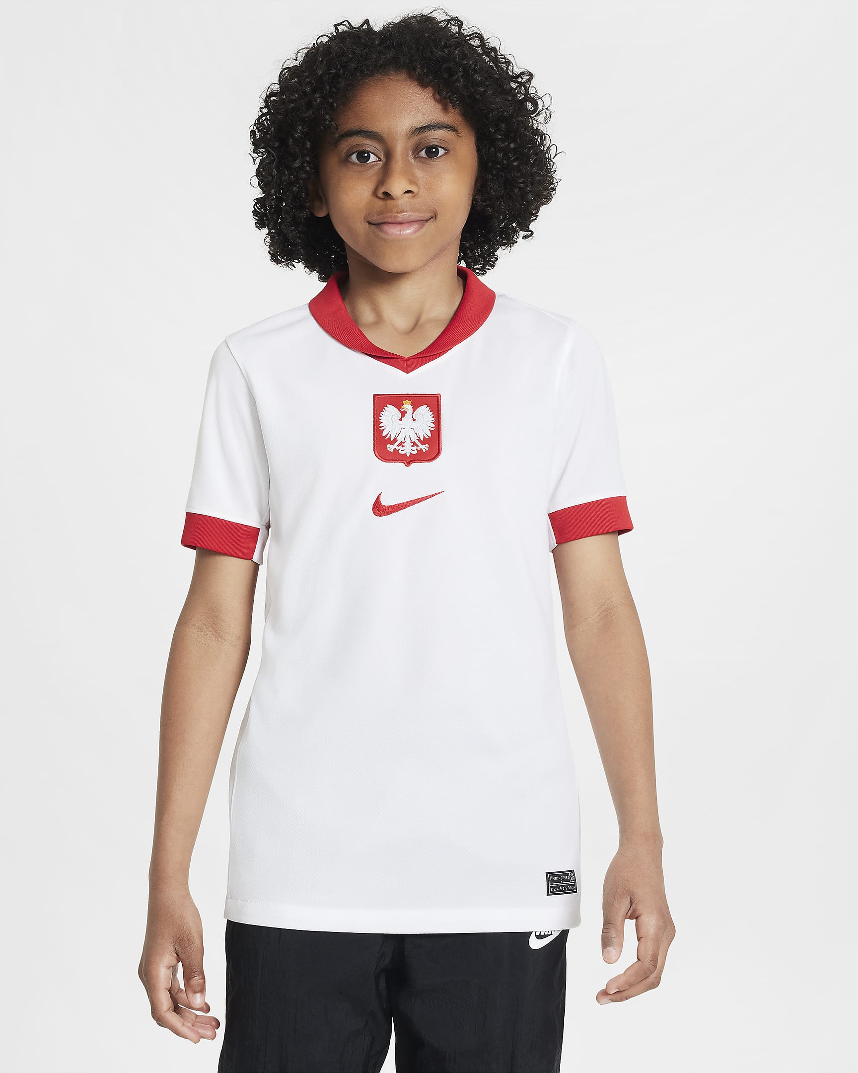 Lengyelország 2024/25 Stadium hazai Nike Dri-FIT replika futballmez nagyobb gyerekeknek - Fehér/Sport Red/Sport Red