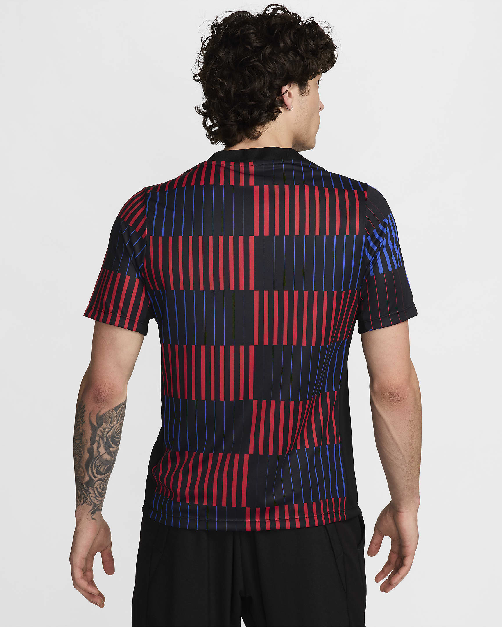 Playera de manga corta de fútbol Nike Dri-FIT para antes del partido para hombre FC Barcelona Academy Pro Away - Negro/Negro/Rojo universitario