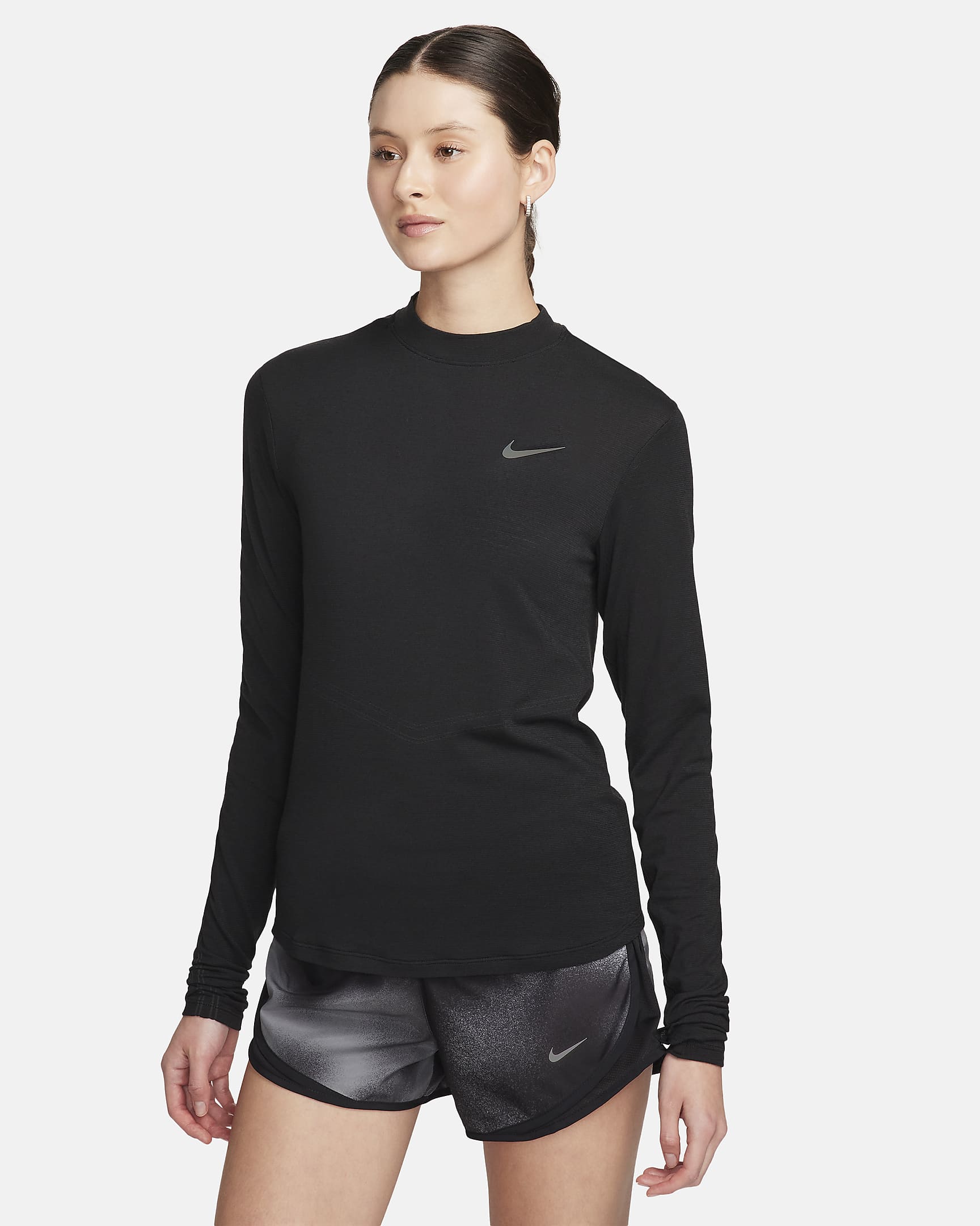 Nike Swift Dri-FIT hardlooptop met opstaande kraag en lange mouwen voor dames - Zwart