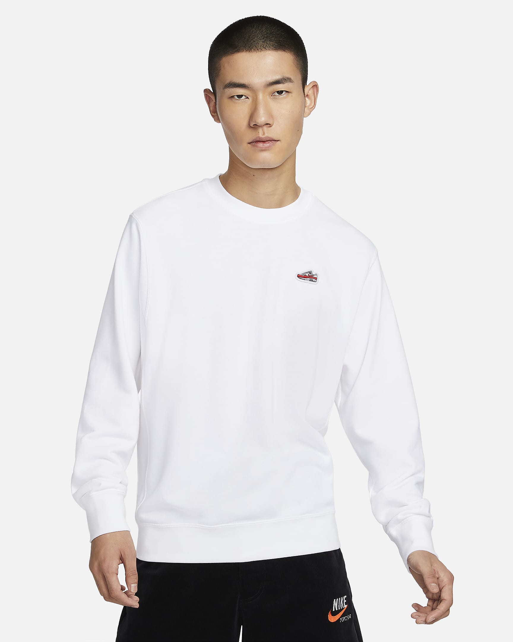 Nike Sportswear Men's French Terry Crew-Neck Sweatshirt - White/Black