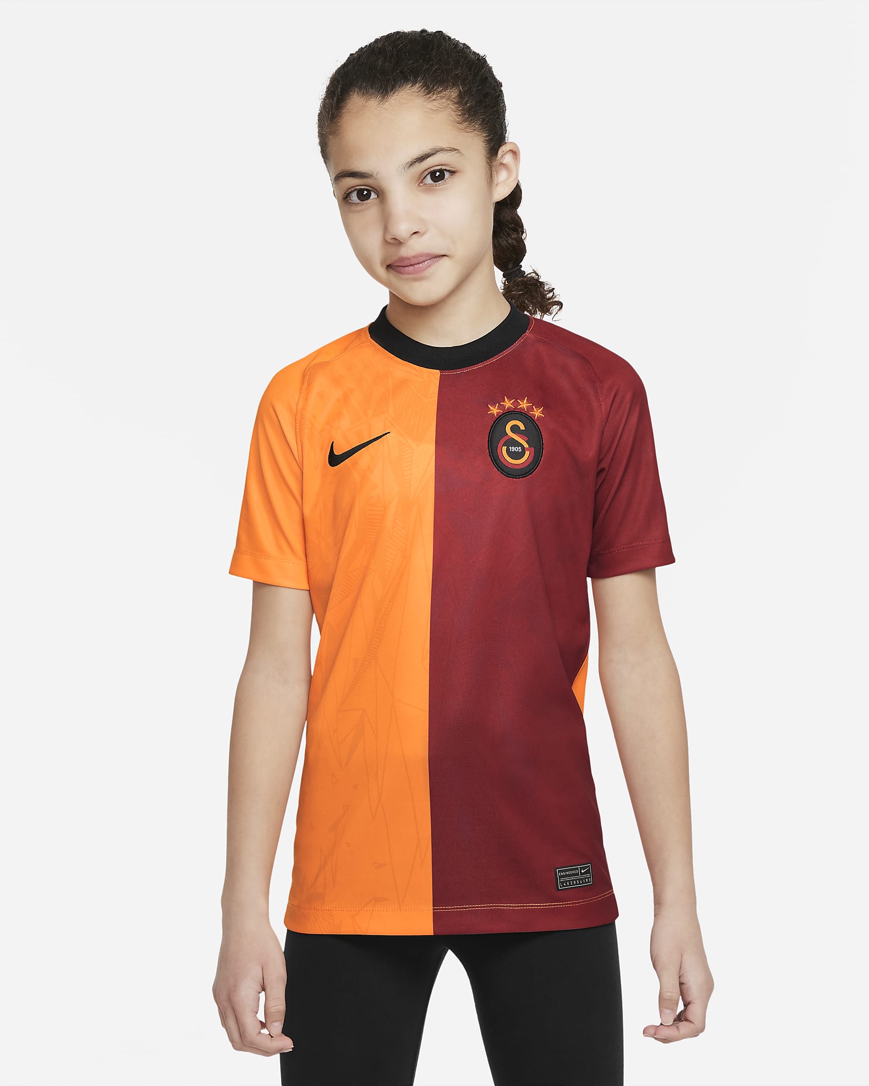 Galatasaray 2022/23 hazai Nike Dri-FIT rövid ujjú futballfelső nagyobb gyerekeknek - Vivid Orange/Vivid Orange/Pepper Red/Vivid Orange