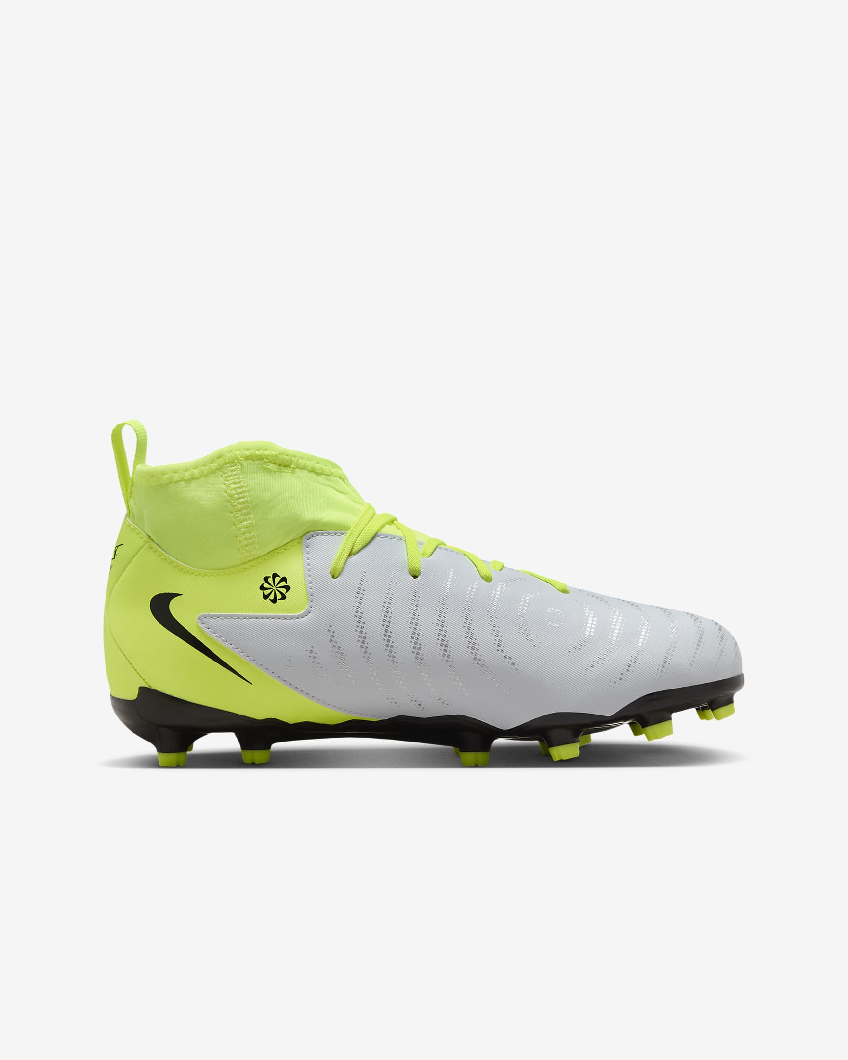 Nike Jr. Phantom Luna 2 Academy MG stoplis futballcipő gyerekeknek/nagyobb gyerekeknek - Metallic Silver/Volt/Fekete