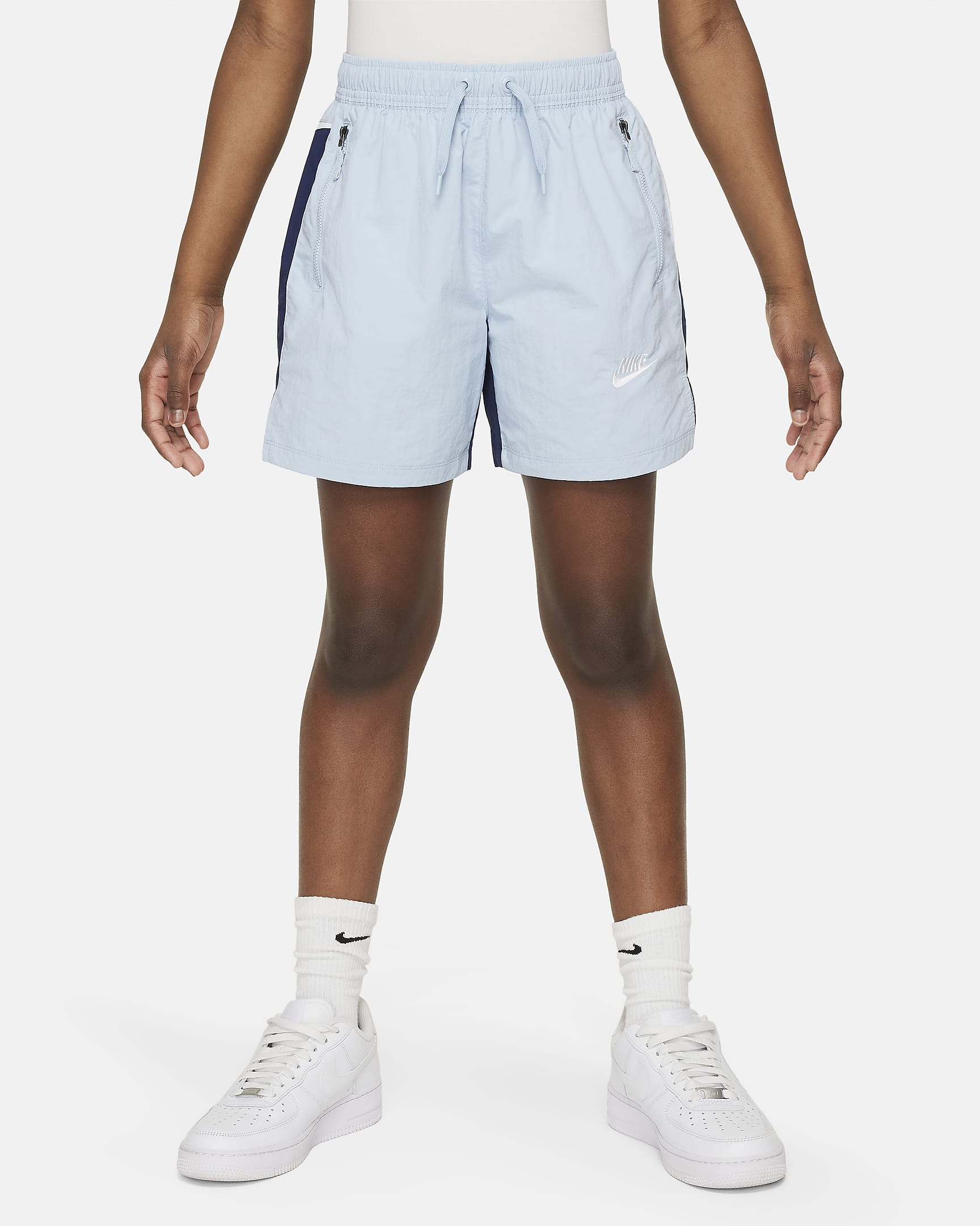 Nike Sportswear Amplify Big Kids' Woven Shorts - Light Armory Blue/Midnight Navy/White