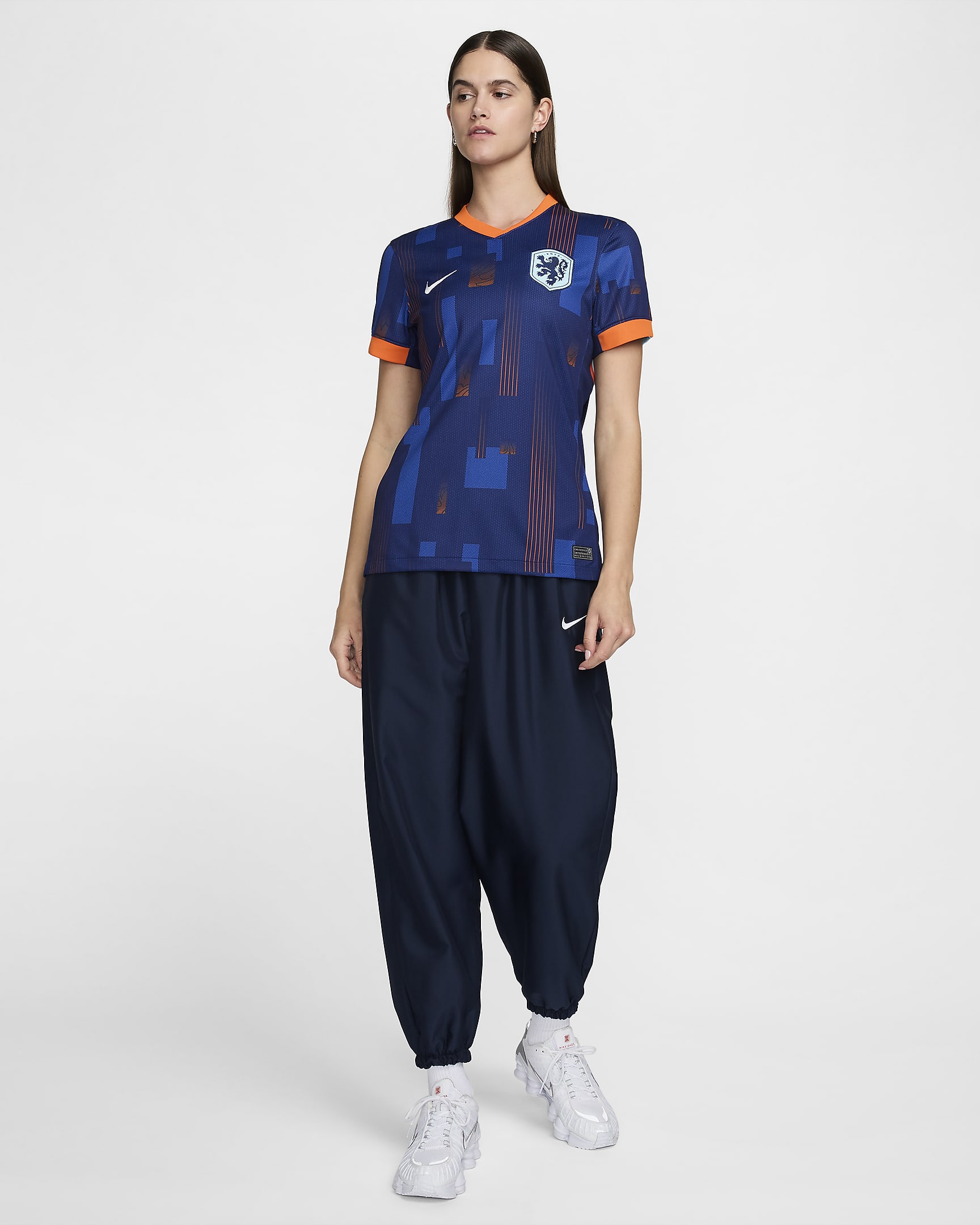 Netherlands (Men's Team) 2024/25 Stadium Away Women's Nike Dri-FIT Football Replica Shirt - Blue Void/Safety Orange/Copa/White