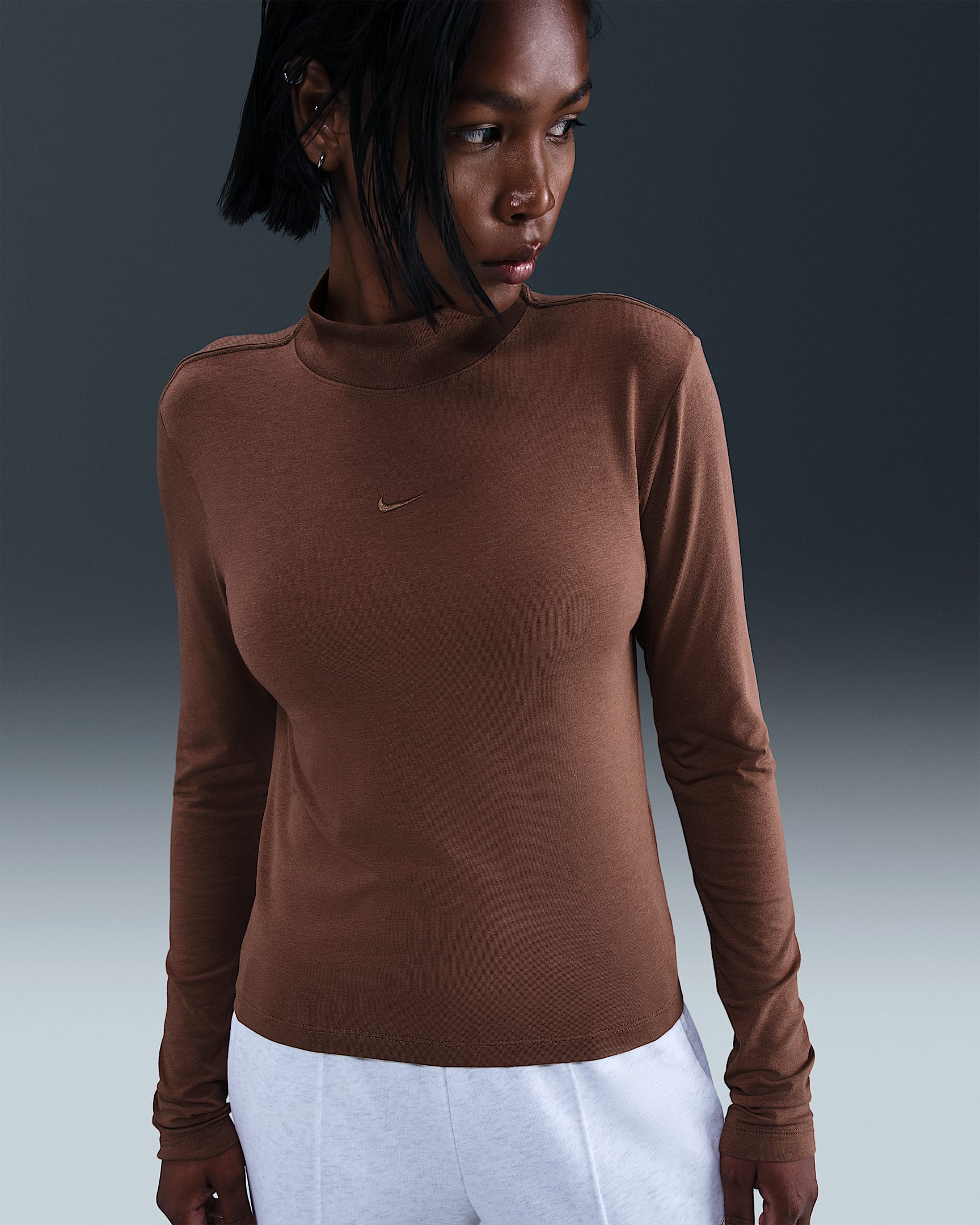 Nike Sportswear Chill Knit Women's Slim Long-Sleeve Mock-Neck T-Shirt - Fauna Brown