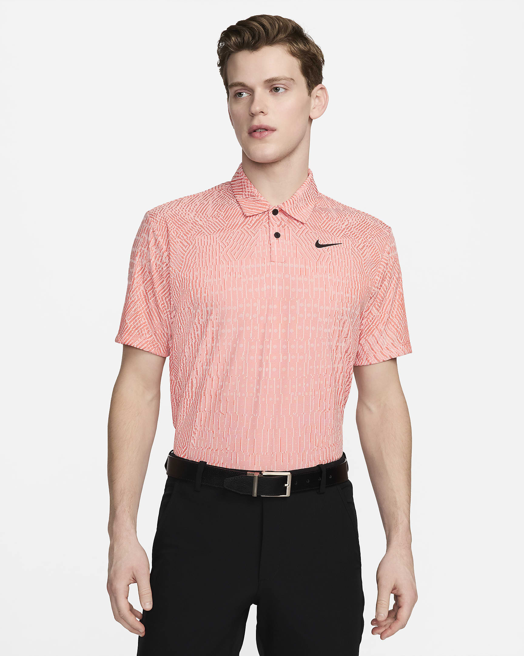 Nike Tour Dri-FIT ADV golfskjorte til herre - Guava Ice/Madder Root/Svart