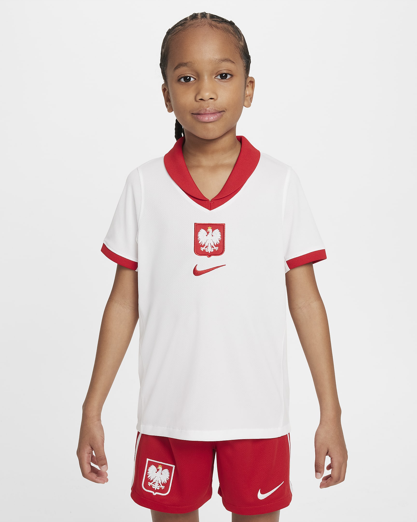 Lengyelország 2024/25 Stadium hazai Nike Dri-FIT replika futballrövidnadrág nagyobb gyerekeknek - Fehér/Sport Red/Sport Red