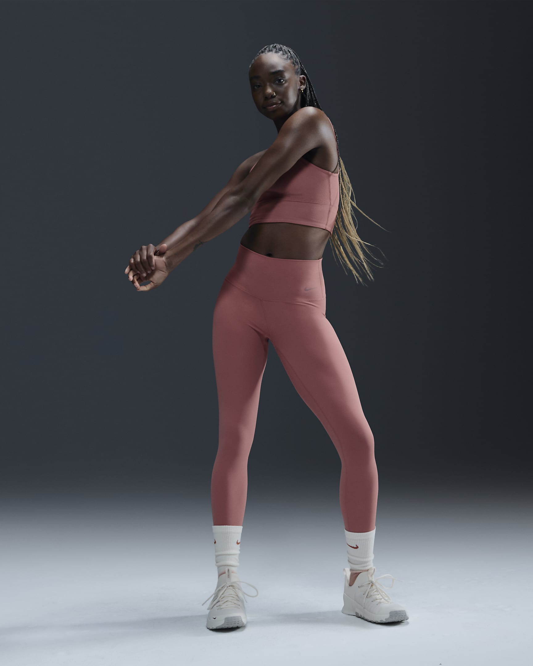 Nike Zenvy 7/8-os, magas derekú, enyhe tartást adó női leggings - Canyon Pink/Fekete