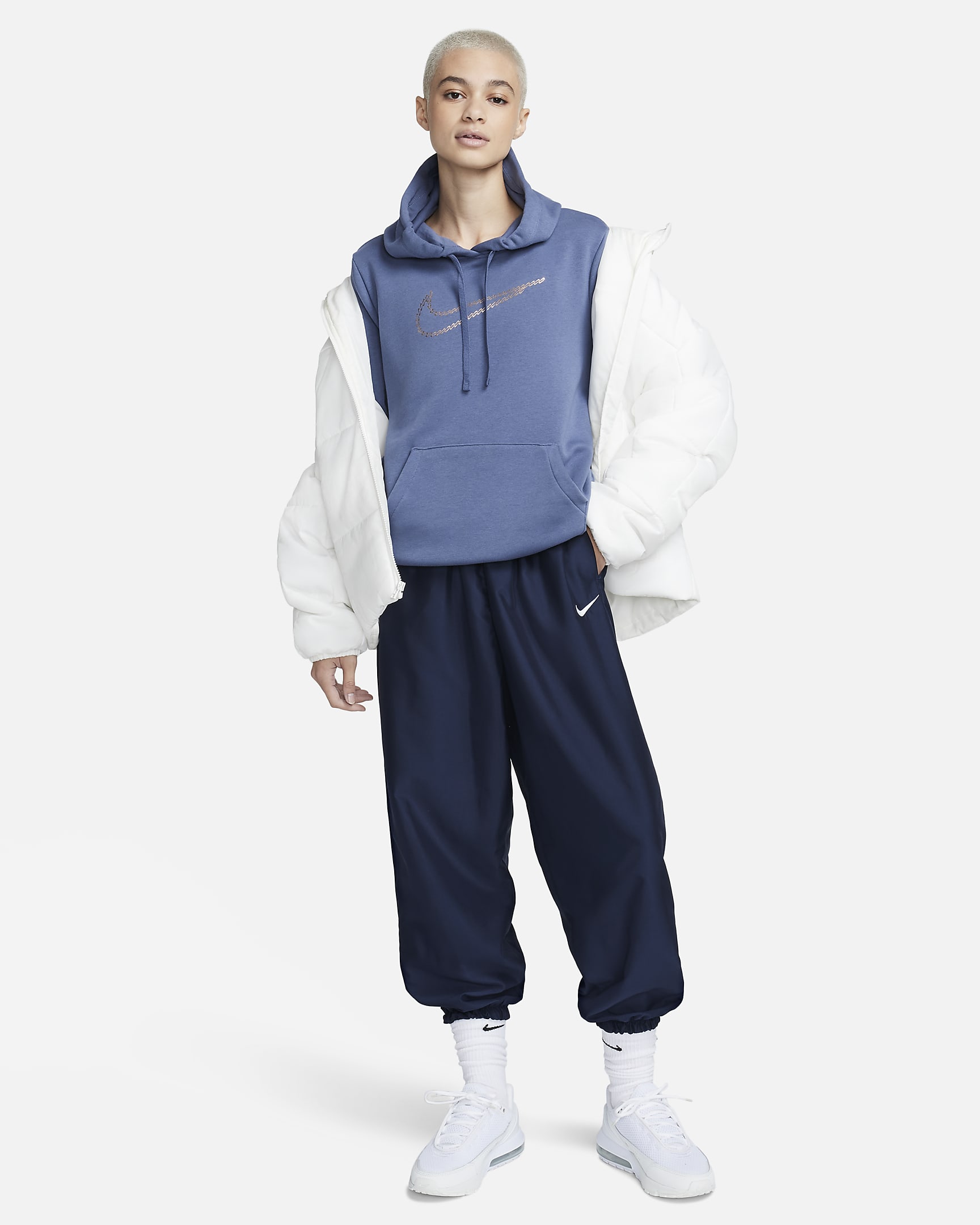 Nike Sportswear Club Fleece Premium Essential Women's Shine Pullover Hoodie - Diffused Blue