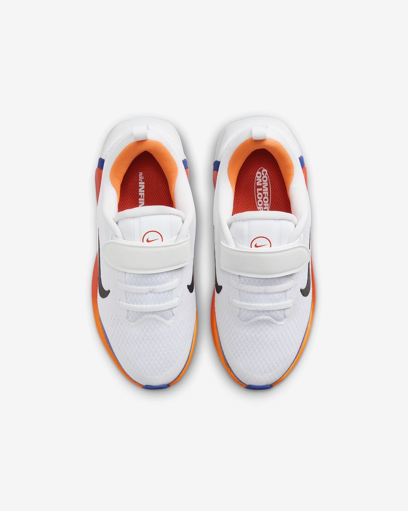 Tenis para niños de preescolar Nike Infinity Flow - Blanco/Azul astronómico/Naranja total/Negro