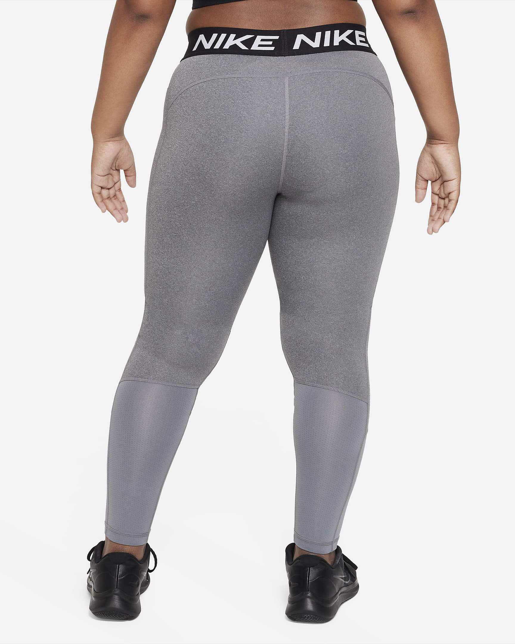 Legging Nike Pro Dri-FIT pour ado (fille) (taille élargie) - Carbon Heather/Blanc