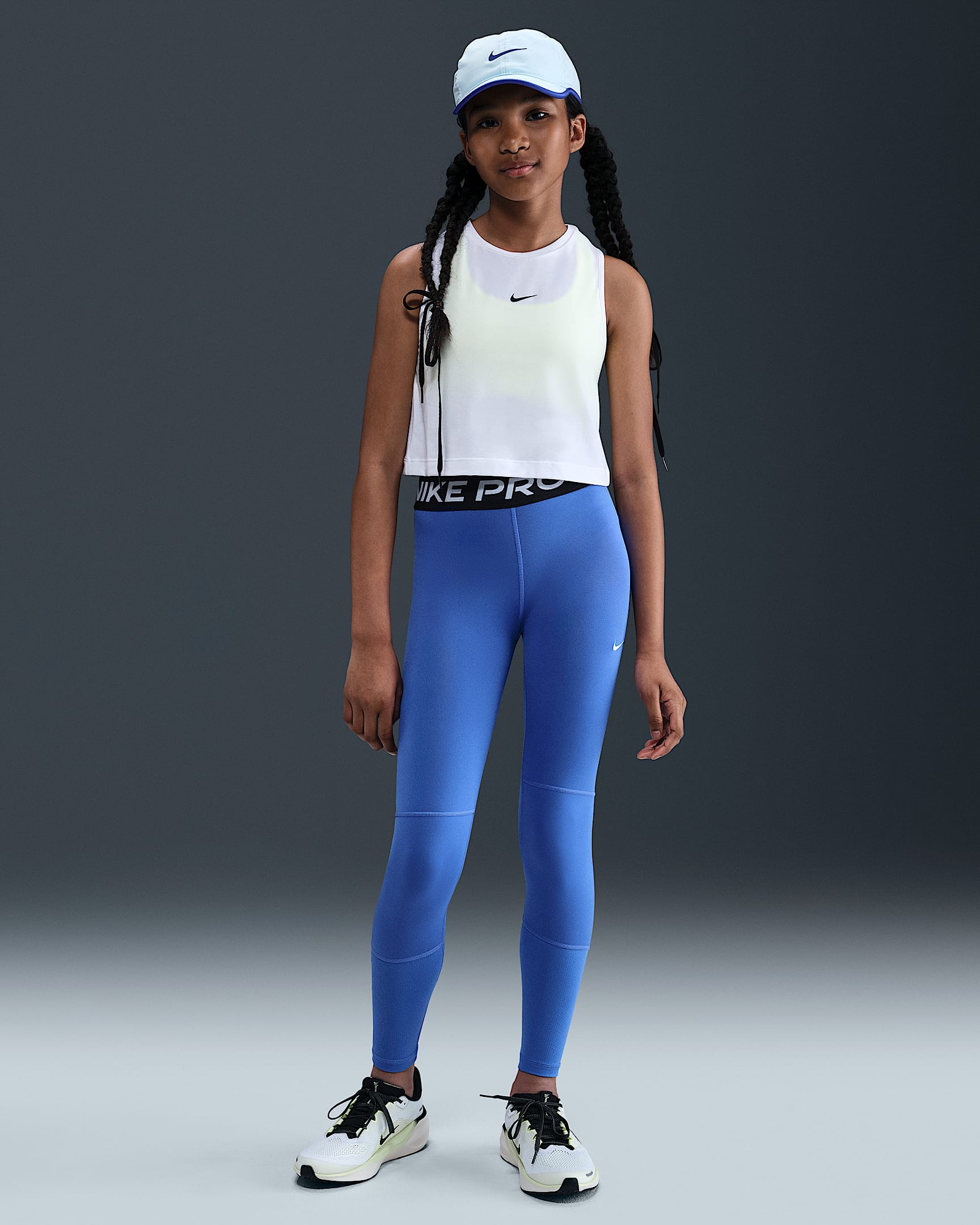 Nike Pro Dri-FIT Older Kids' (Girls') Leggings - Comet Blue/Black/White