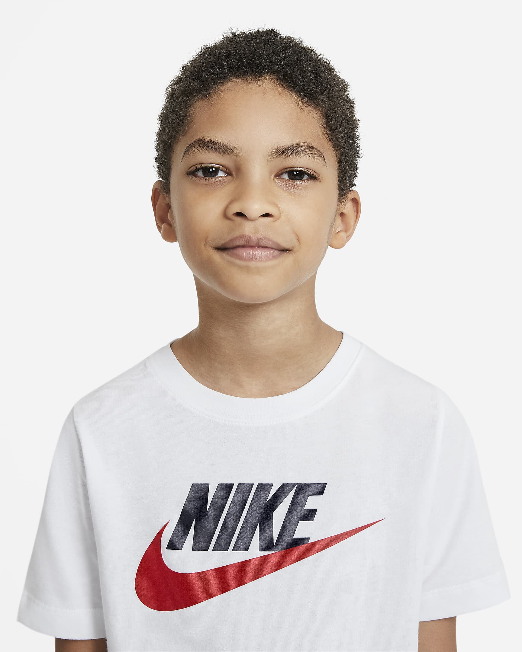 Nike Sportswear Older Kids' Cotton T-Shirt - White/Obsidian/University Red