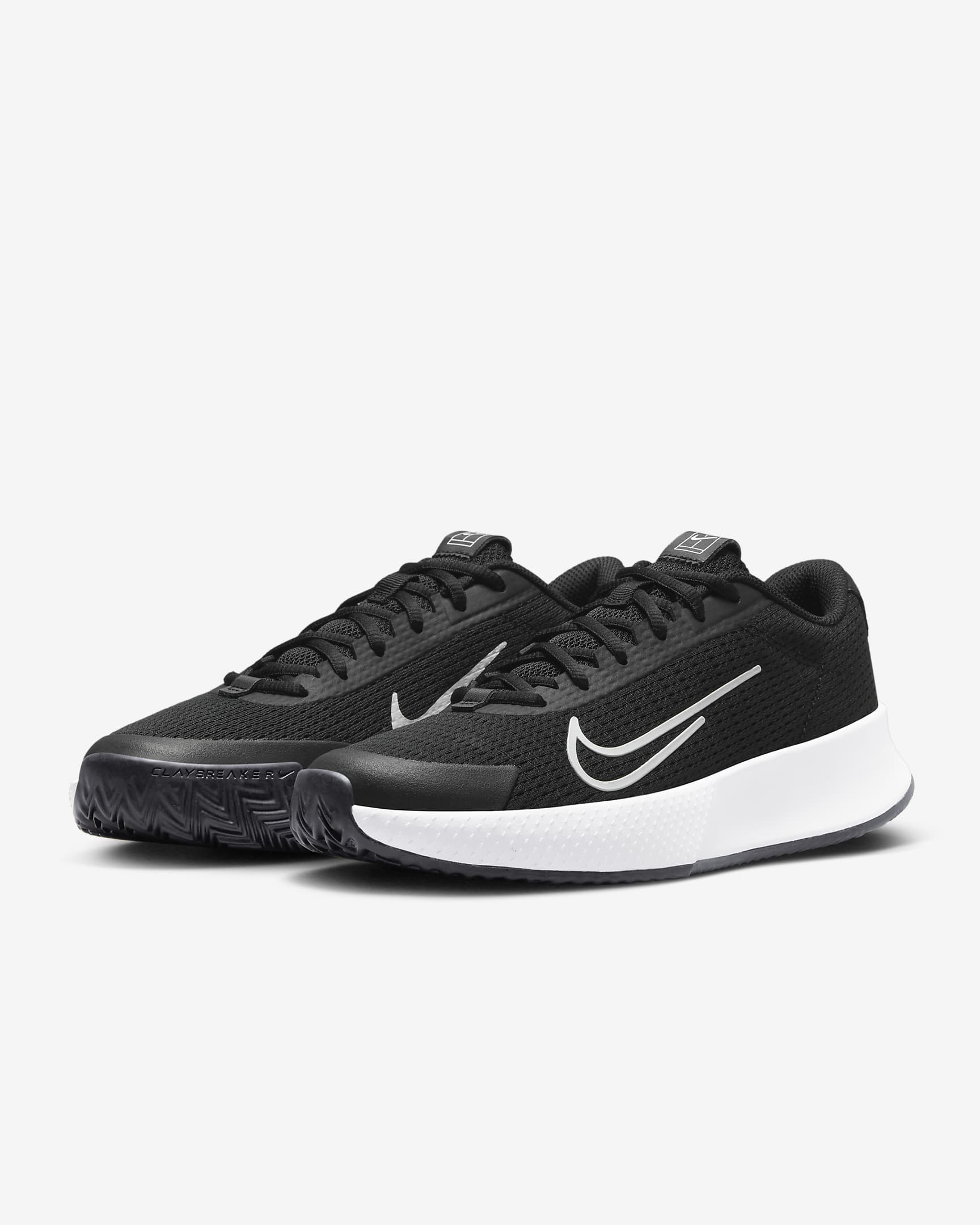 NikeCourt Vapor Lite 2 tennissko til grus til dame - Svart/Hvit