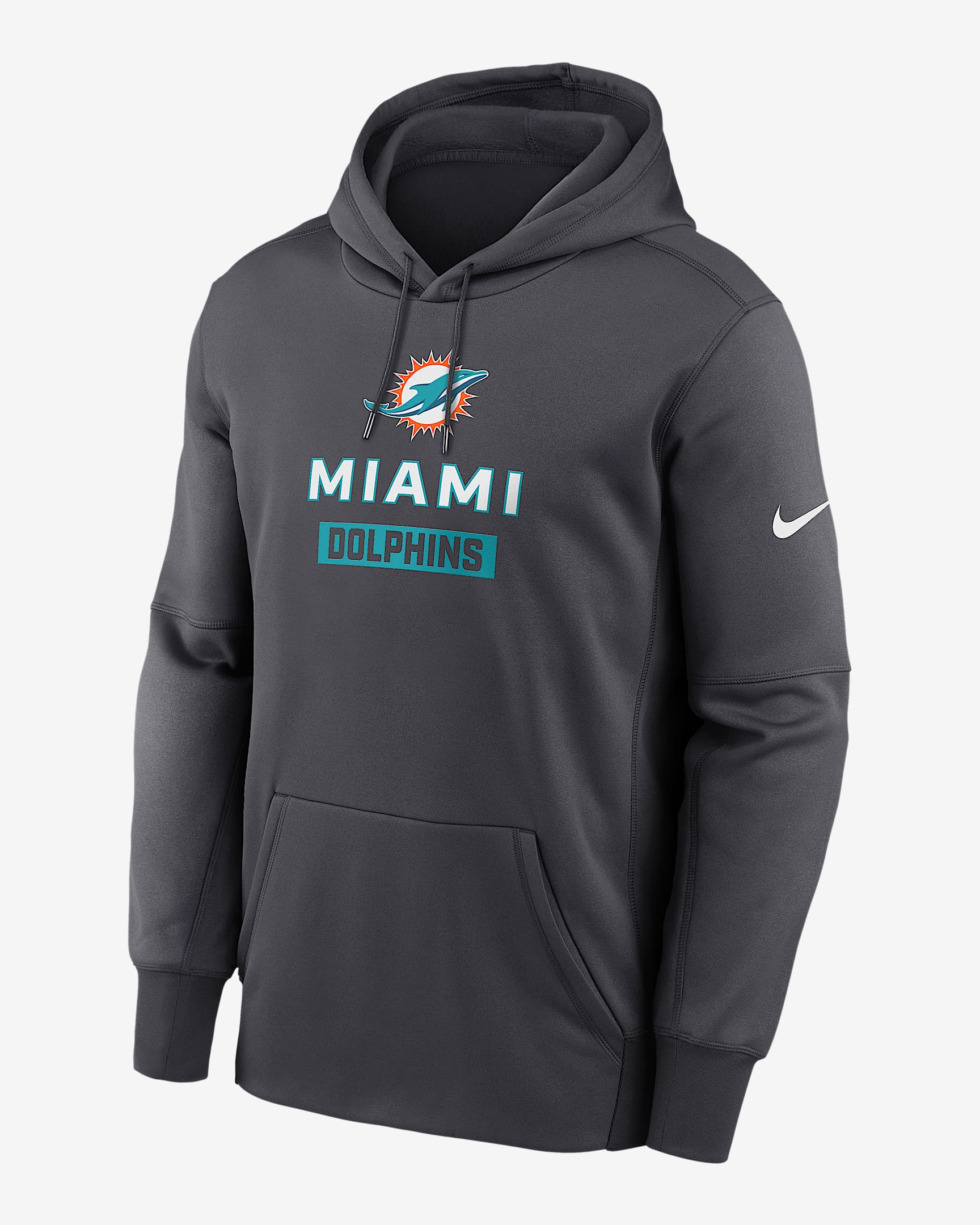 Miami Dolphins Toss Sweep Men’s Nike Therma NFL Pullover Hoodie - Anthracite