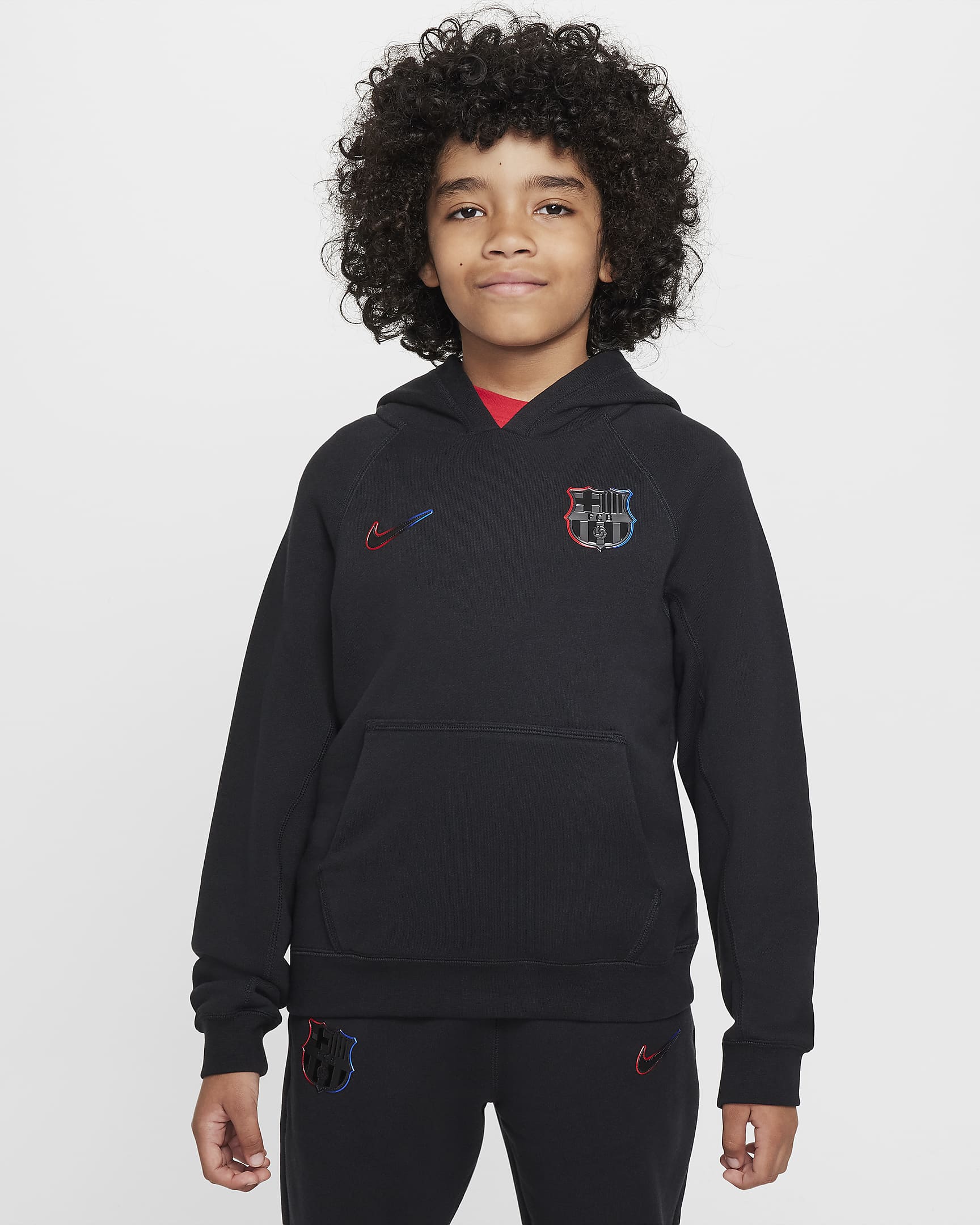 F.C. Barcelona Away Older Kids' Nike Football Graphic Pullover Hoodie - Black