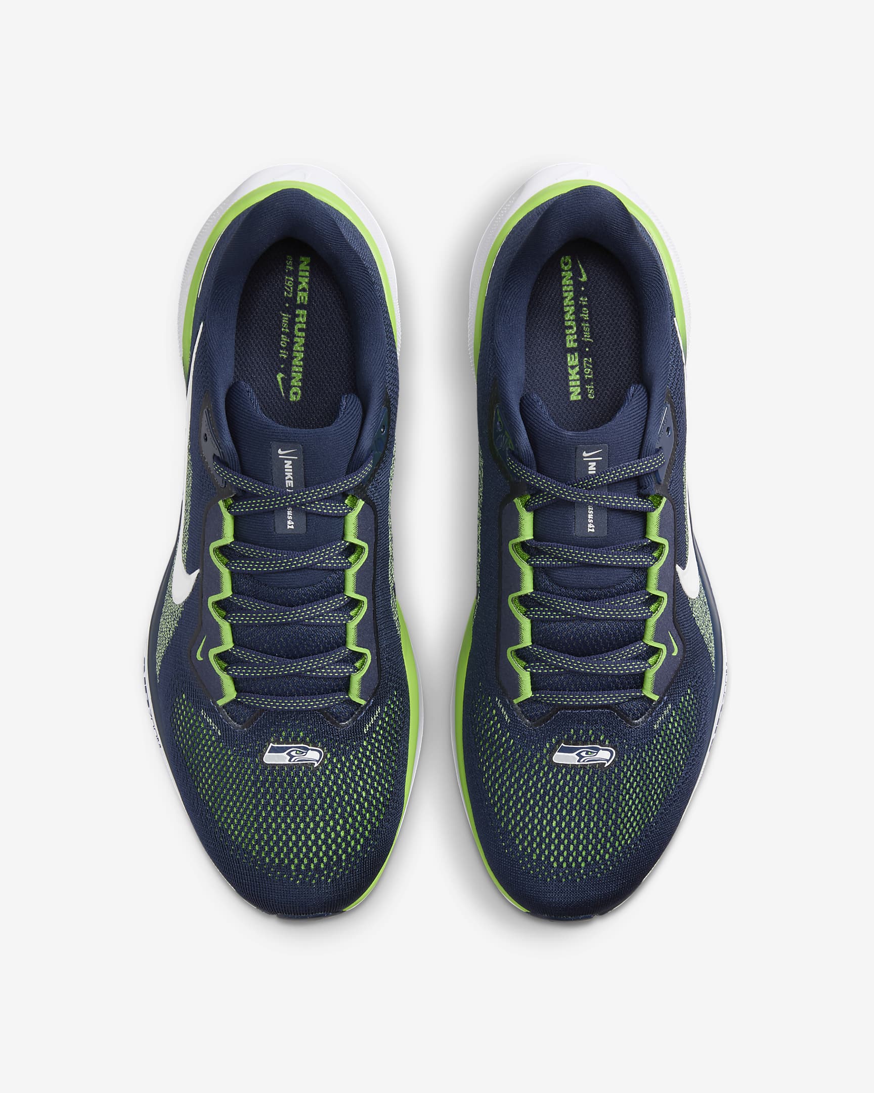 Tenis de correr en pavimento para hombre Nike Pegasus 41 NFL Seattle Seahawks - Azul marino universitario/Blanco/Verde acción/Blanco