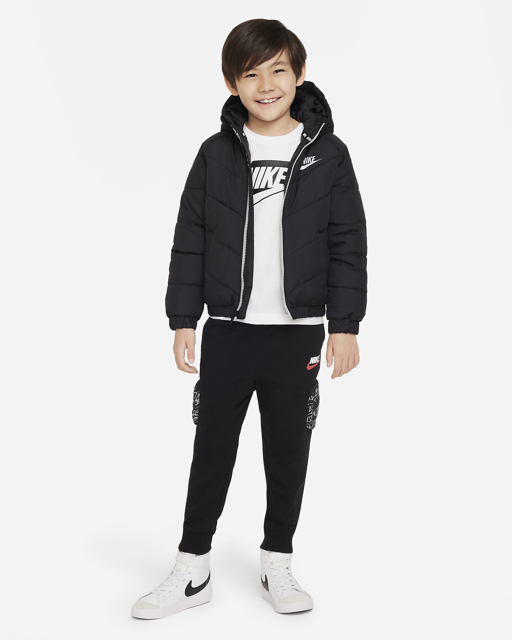 Nike Younger Kids' Hooded Chevron Puffer Jacket - Black