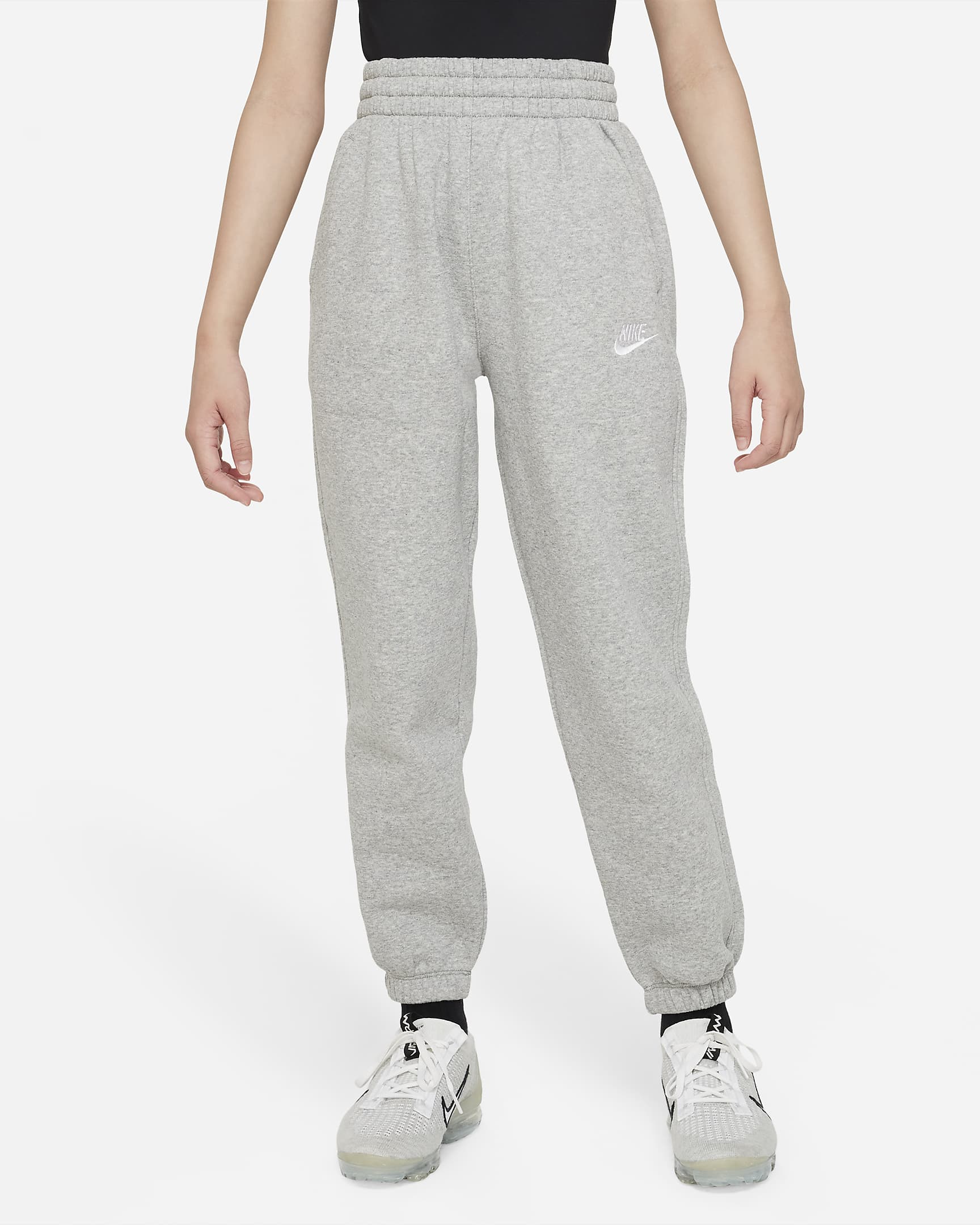 Nike Sportswear Club Fleece Big Kids' Loose Pants - Dark Grey Heather/Base Grey/White