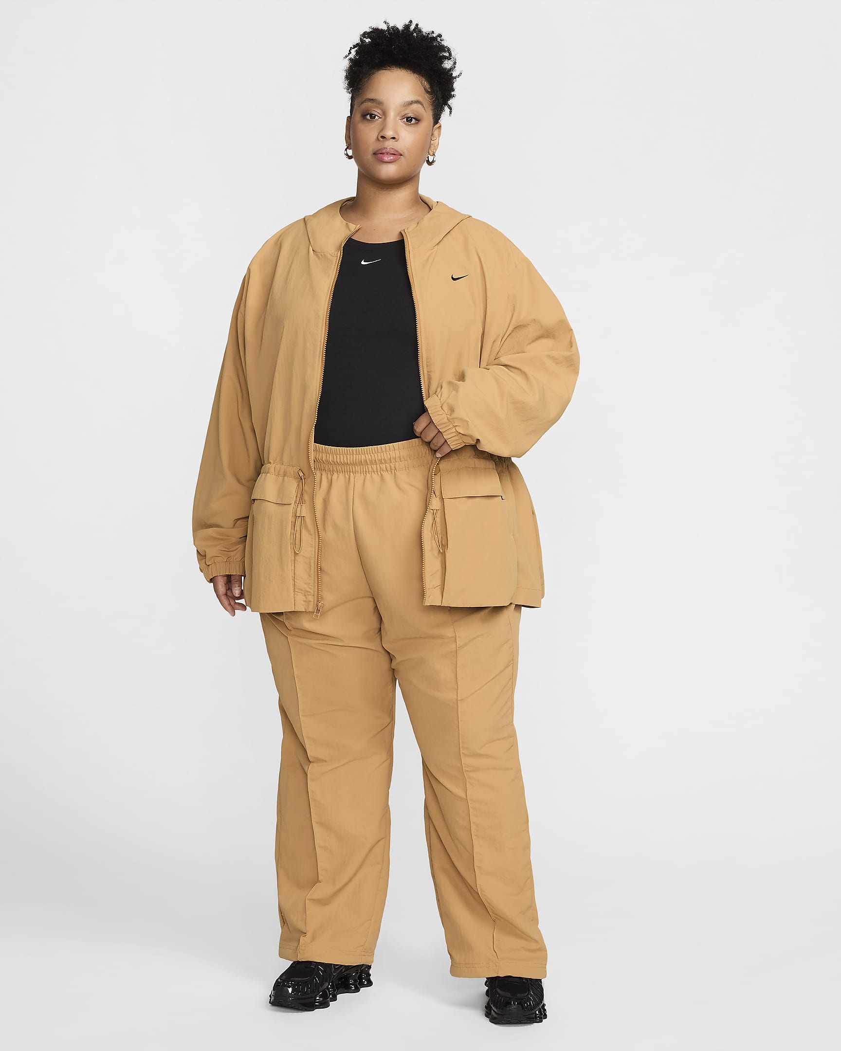 Nike Sportswear Everything Wovens Women's Oversized Hooded Jacket (Plus Size) - Flax/Black