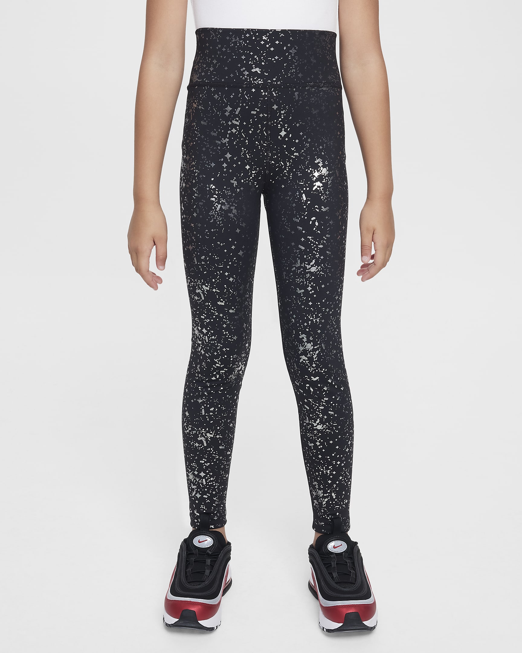 Nike One Older Kids' (Girls') Dri-FIT High-Waisted Leggings - Black/Metallic Silver