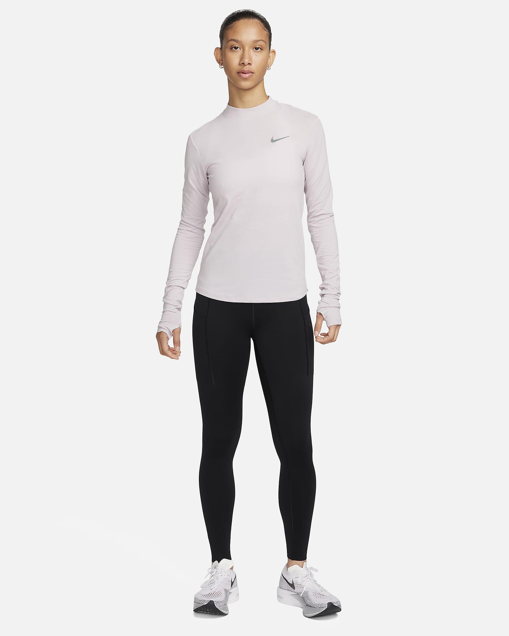 Nike Swift Dri-FIT hardlooptop met opstaande kraag en lange mouwen voor dames - Platinum Violet