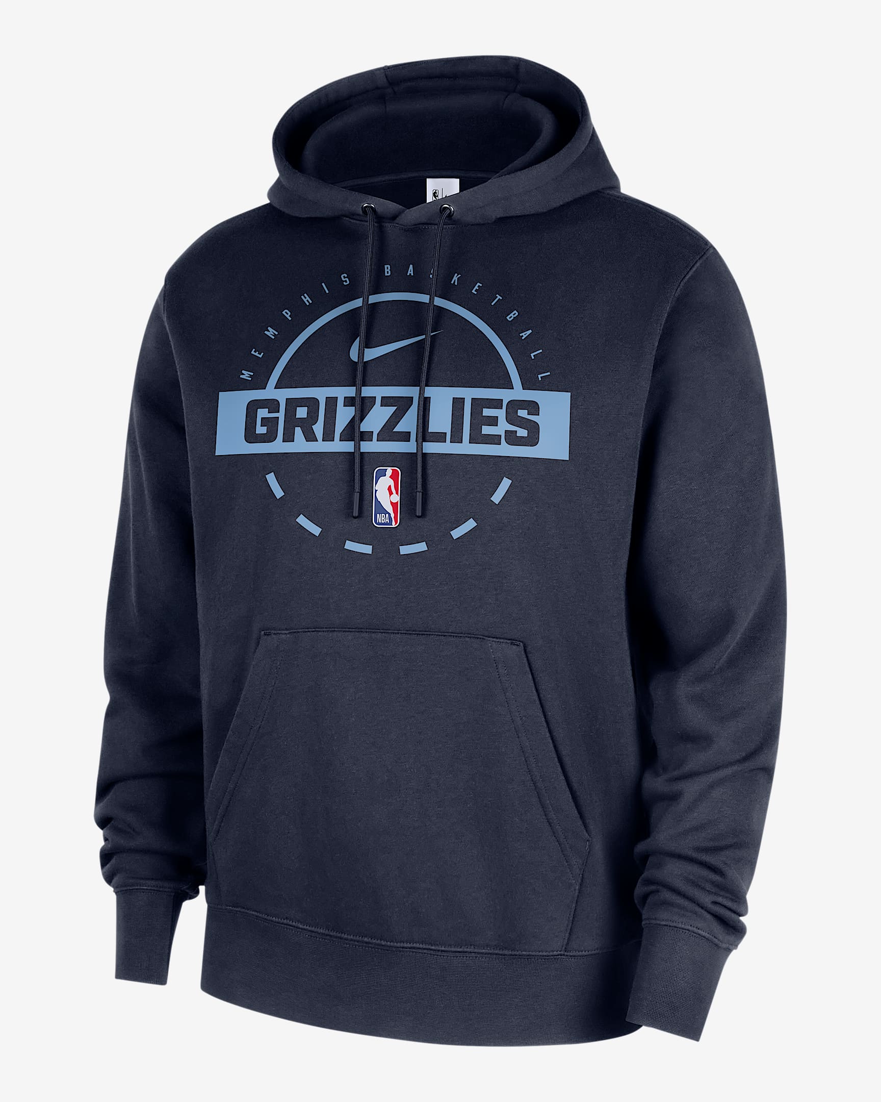 Sudadera de entrenamiento con gorro sin cierre Nike de la NBA para hombre Memphis Grizzlies Club - Azul marino universitario/Azul claro