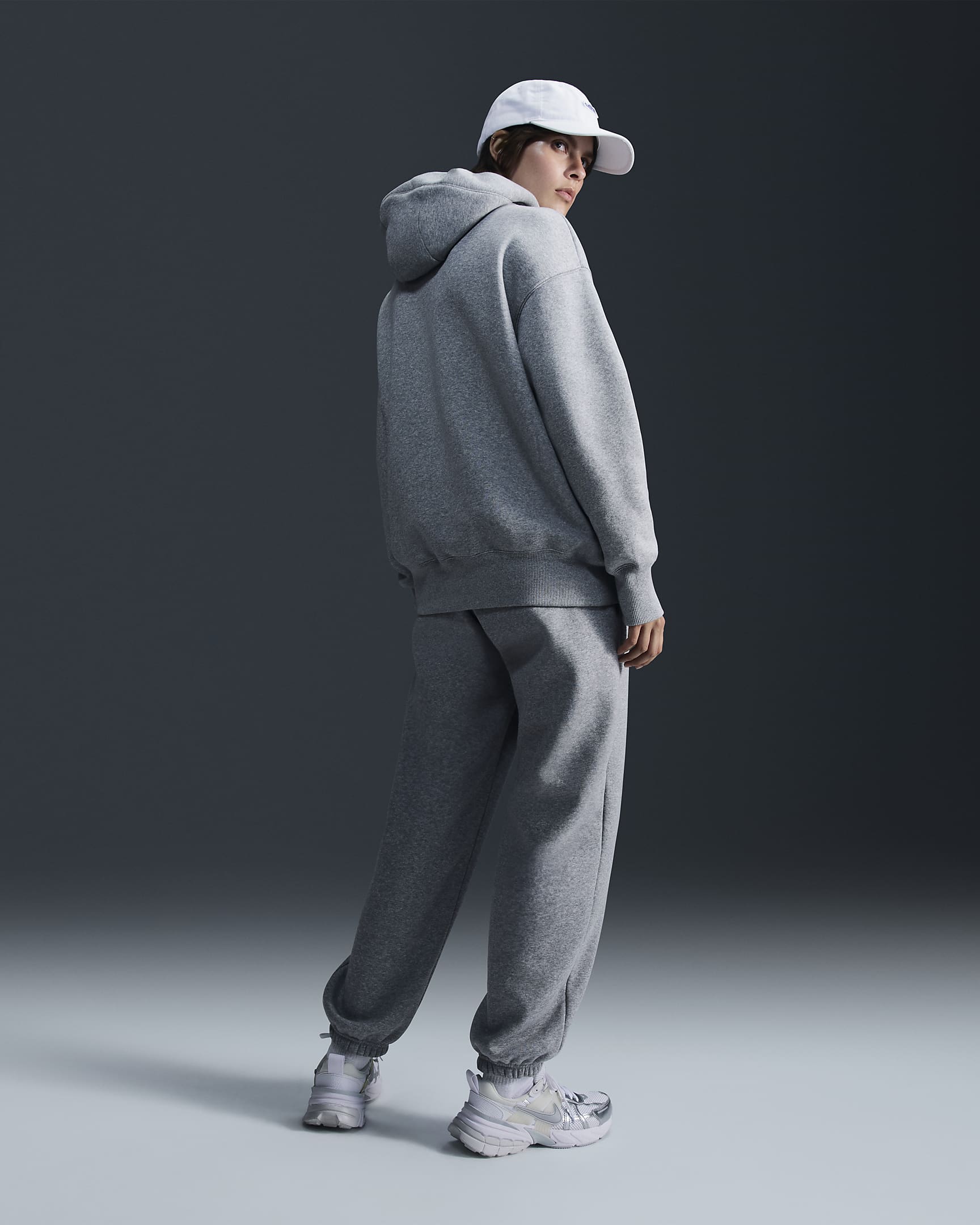 Nike Sportswear Phoenix Oversize-Damen-Hoodie mit durchgehendem Reißverschluss - Dark Grey Heather/Sail