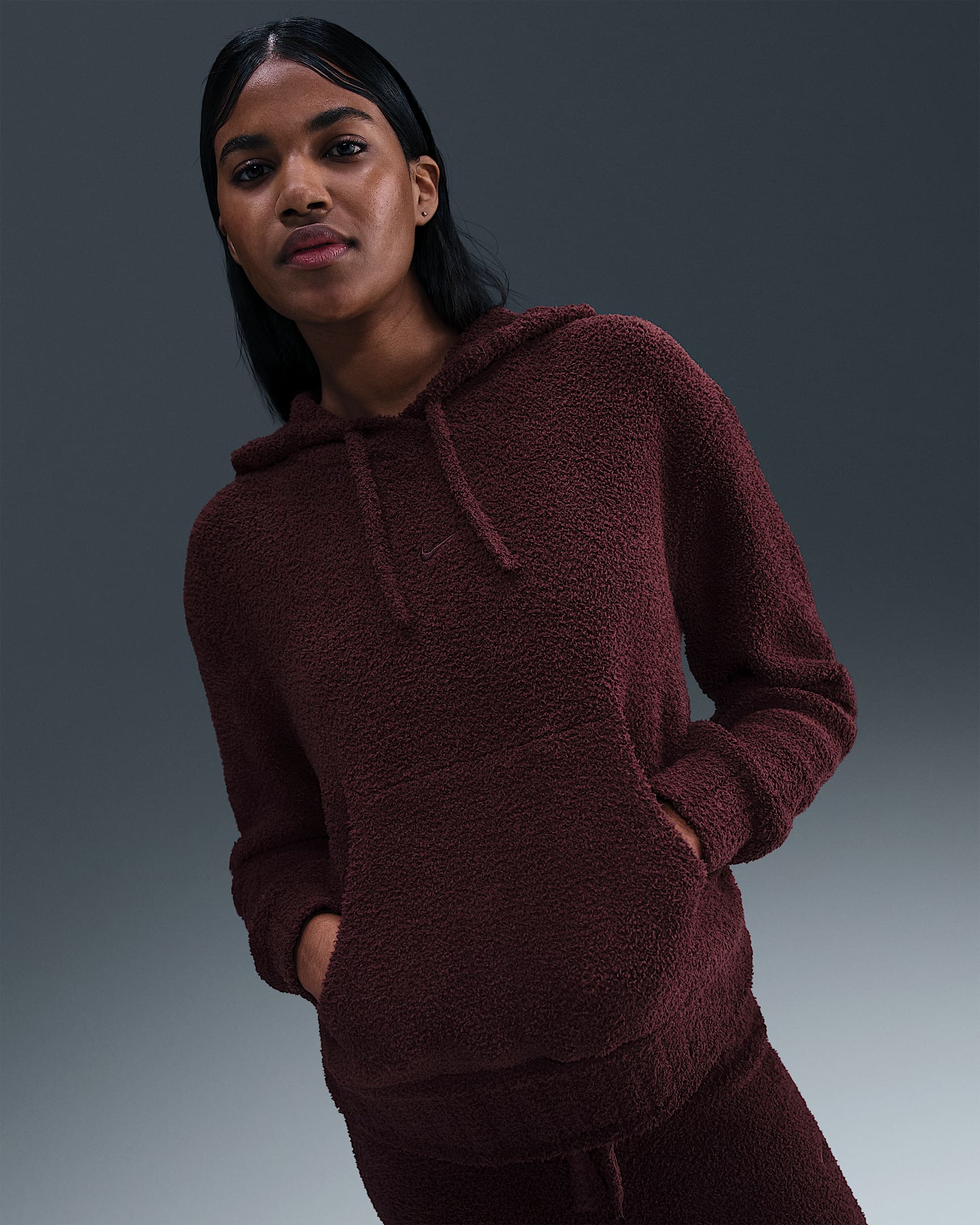 Nike Sportswear Phoenix Cozy Bouclé Women's Loose Knit Hoodie - Burgundy Crush/Burgundy Crush