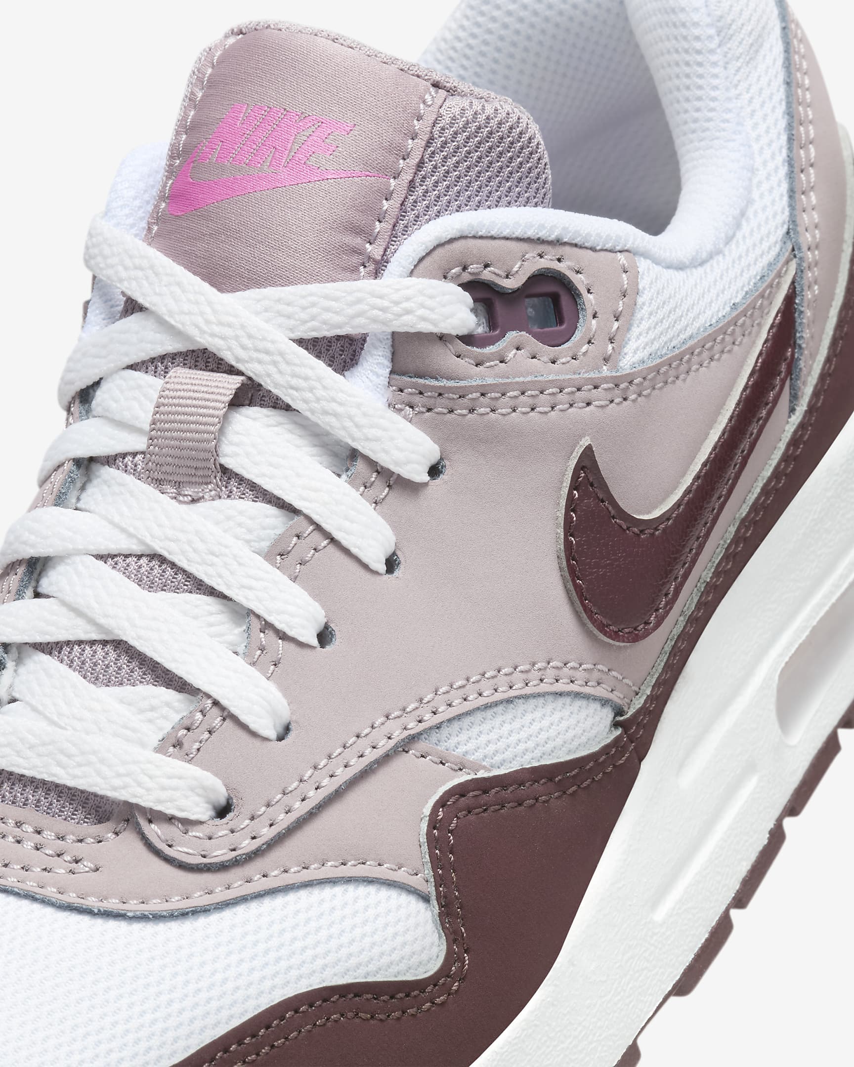 Air Max 1 Older Kids' Shoes - White/Light Violet Ore/Playful Pink/Burgundy Crush