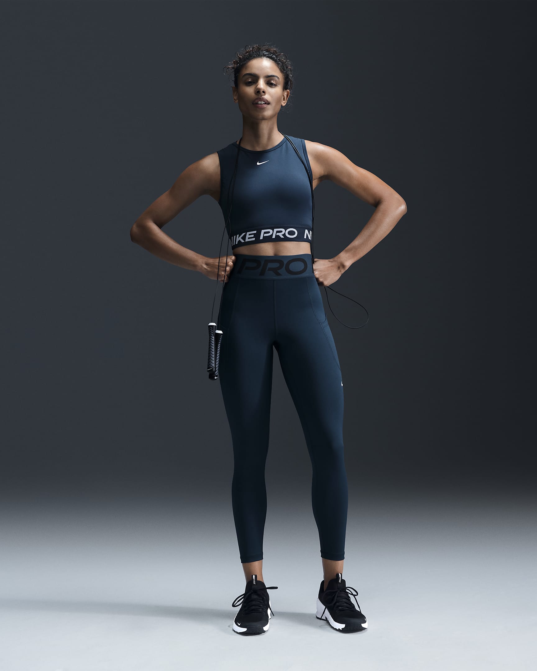 Nike Pro Women's Dri-FIT Cropped Tank Top - Armoury Navy/Black/White