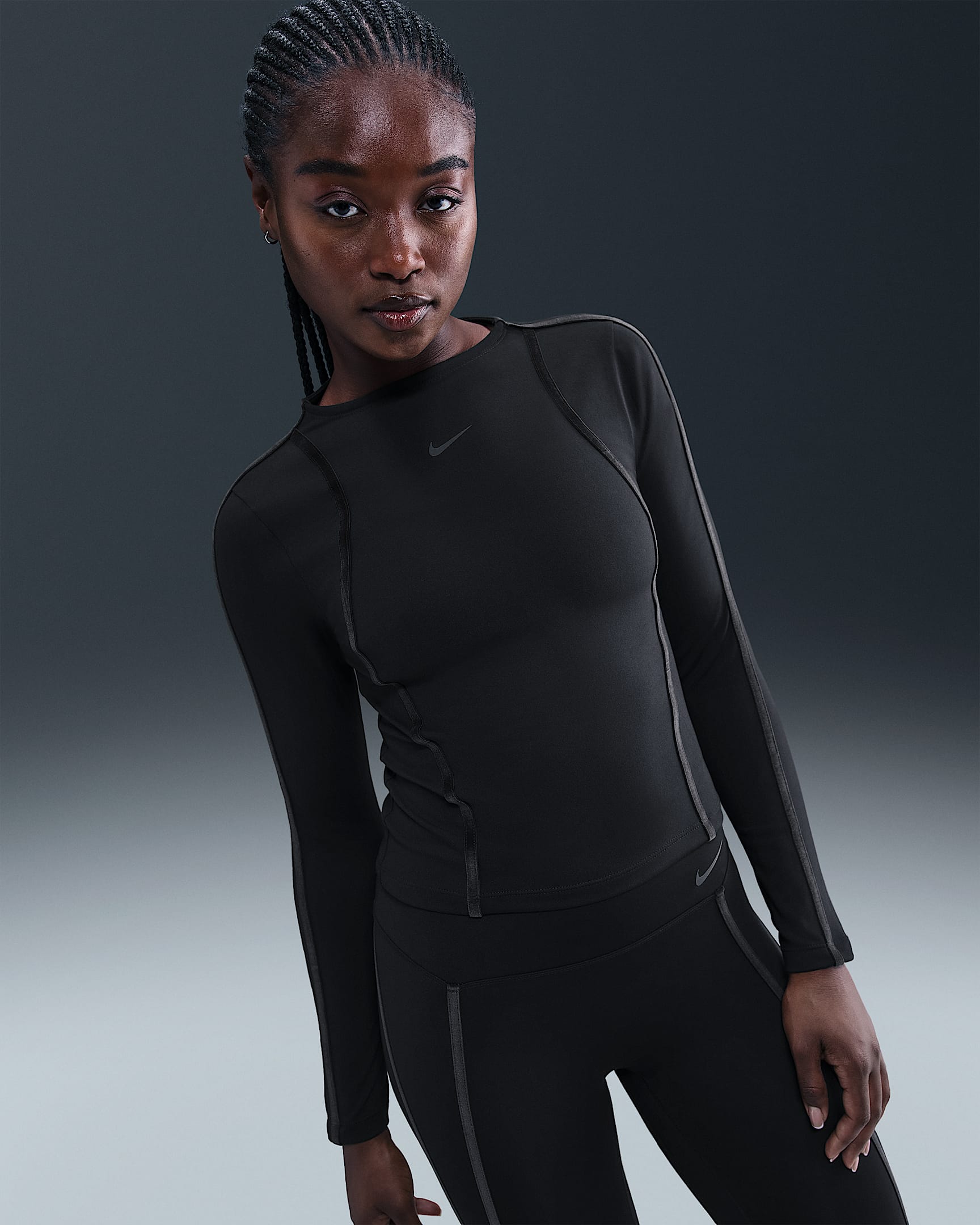 Nike One Fitted Women's Dri-FIT Long-Sleeve Top - Black/Dark Smoke Grey