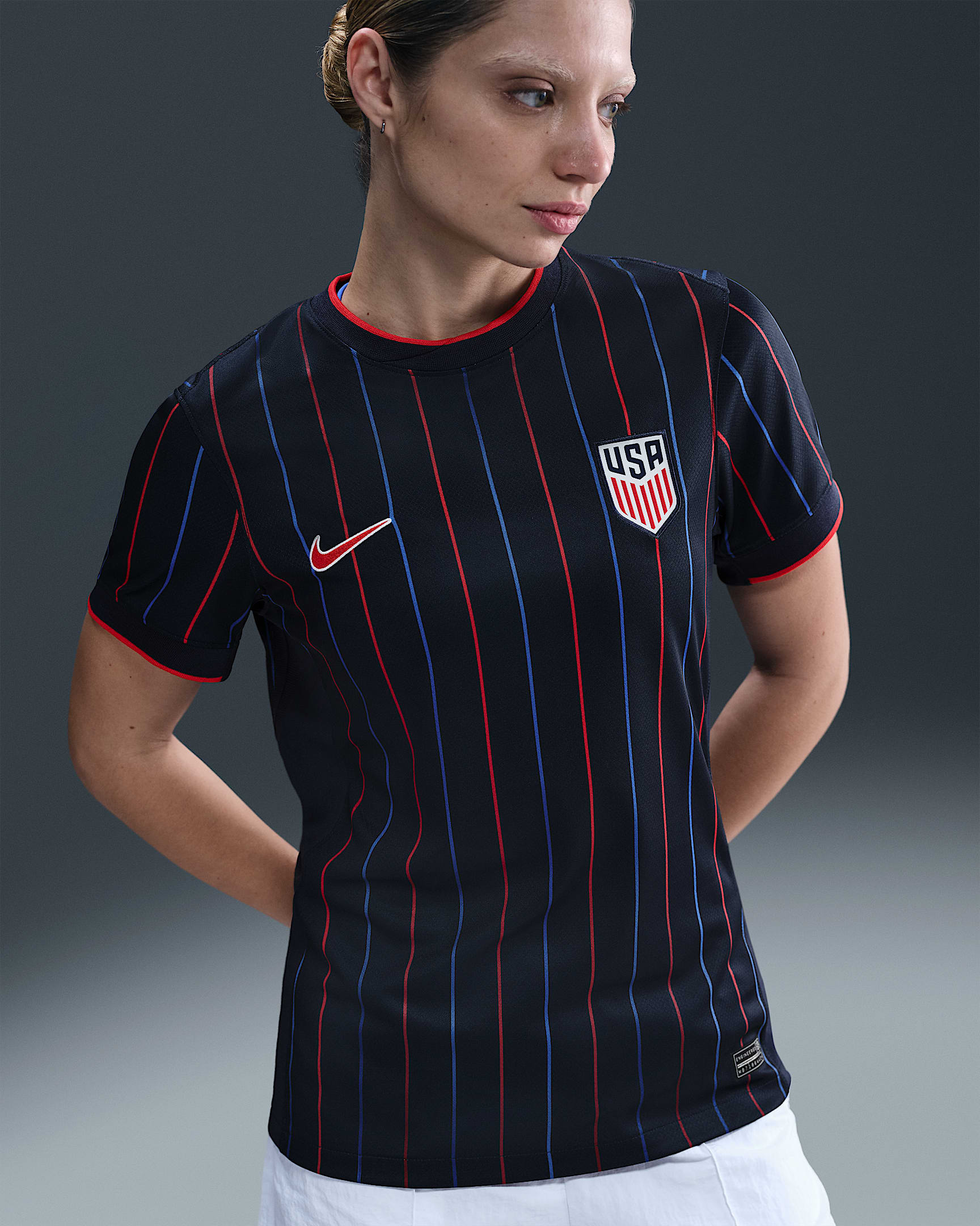 USMNT 2025 Stadium Away (Men's Team) Women's Nike Dri-FIT Soccer Replica Jersey - Obsidian/Challenge Red
