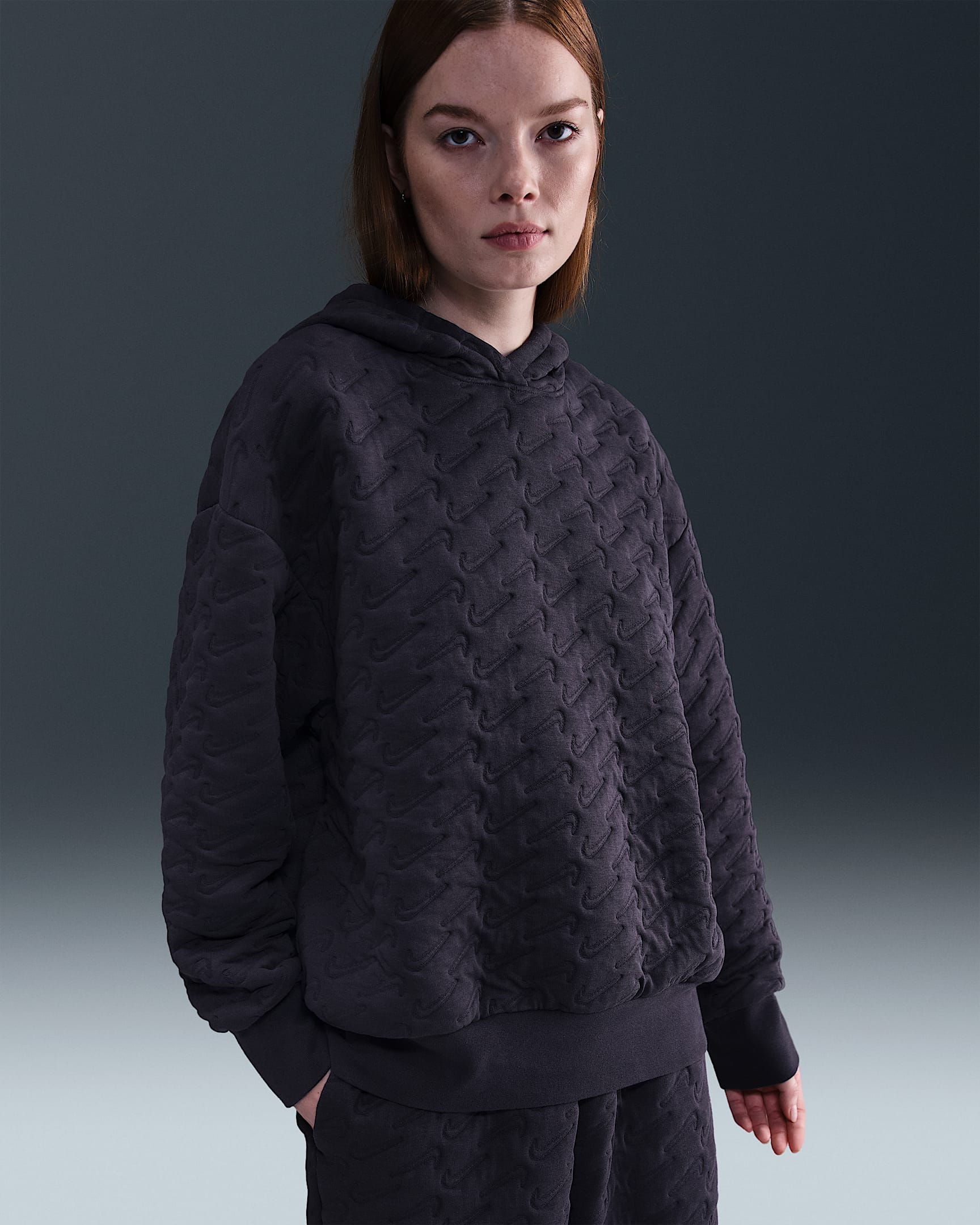 Nike Sportswear Phoenix Fleece Sudadera amplia con capucha de jacquard - Mujer - Cave Purple/World Indigo
