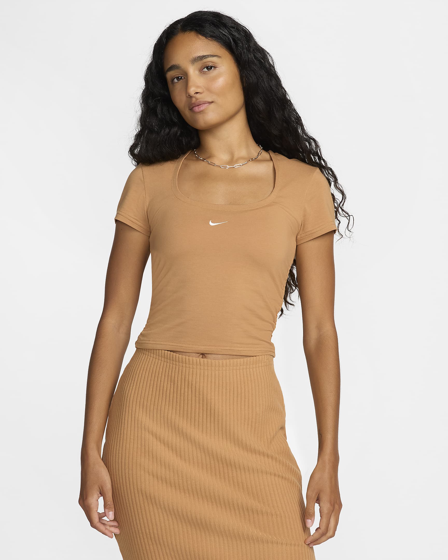 Nike Sportswear Chill Knit Women's Short-Sleeve Square-Neck Top - Flax/Sail