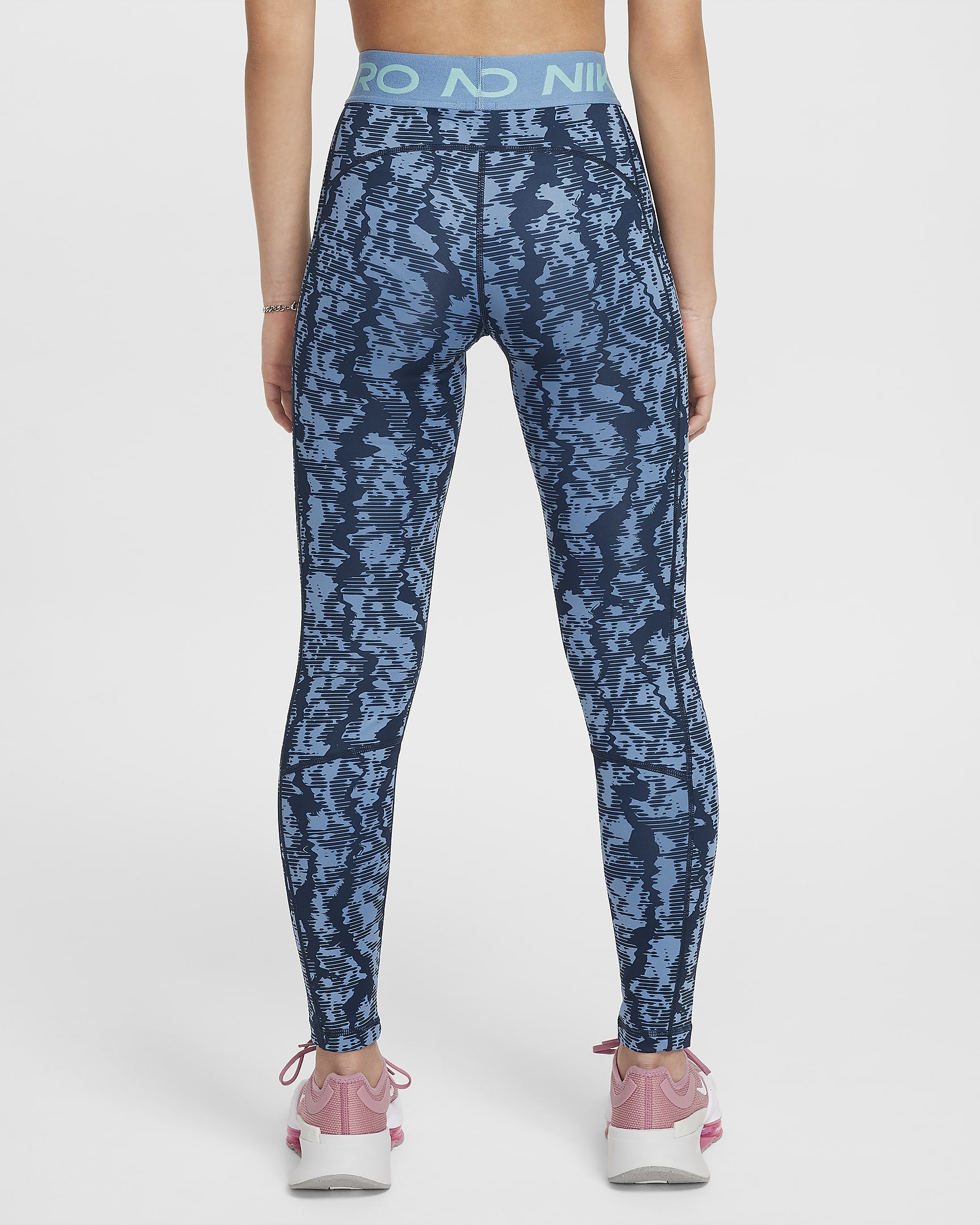 Nike Pro Girls' Dri-FIT Mid-Rise Leggings - Armoury Navy/Aegean Storm/Green Frost