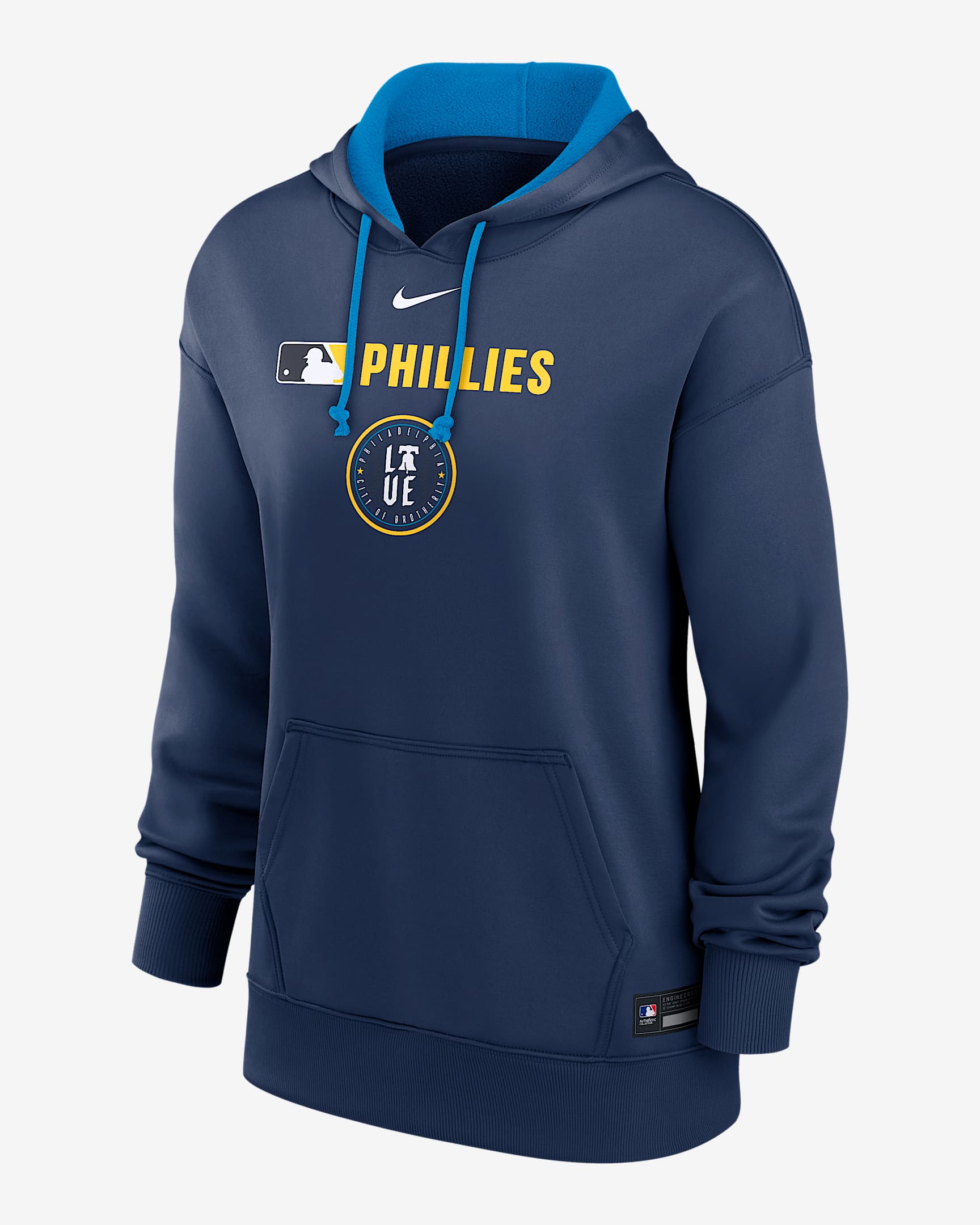 Sudadera con gorro sin cierre Nike Therma de la MLB para mujer Philadelphia Phillies Authentic Collection City Connect - Azul marino