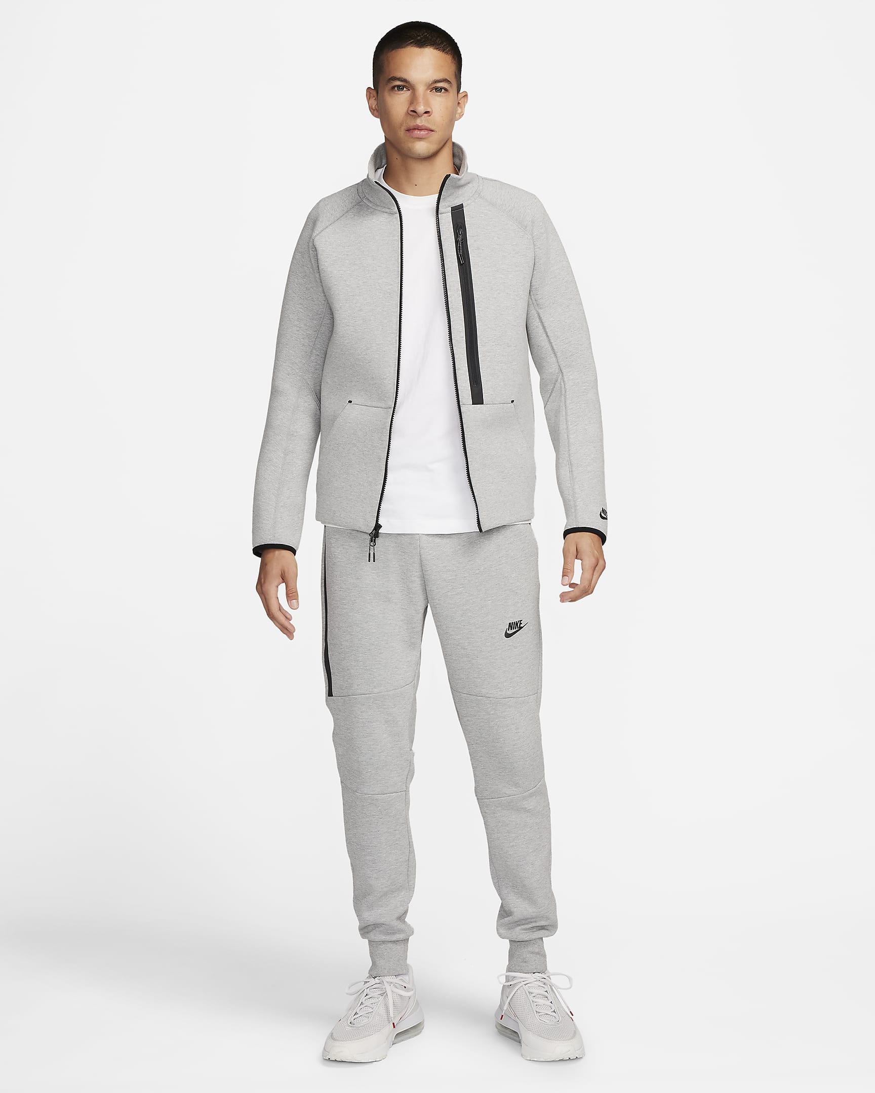 Chamarra de ajuste slim para hombre Nike Sportswear Tech Fleece OG - Gris oscuro jaspeado/Negro