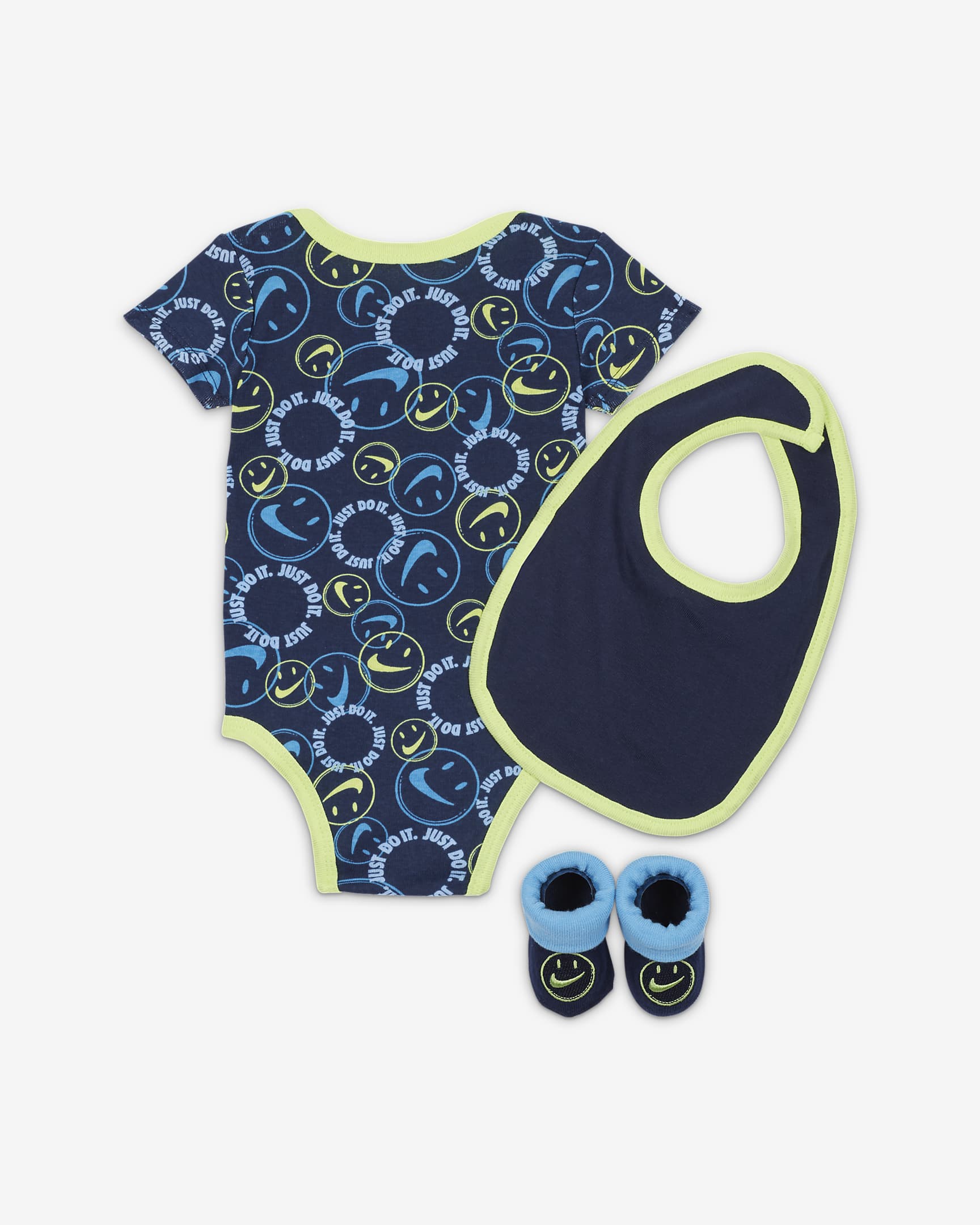 Nike Baby (3-6M) Bodysuit, Bib and Booties Box Set - Midnight Navy