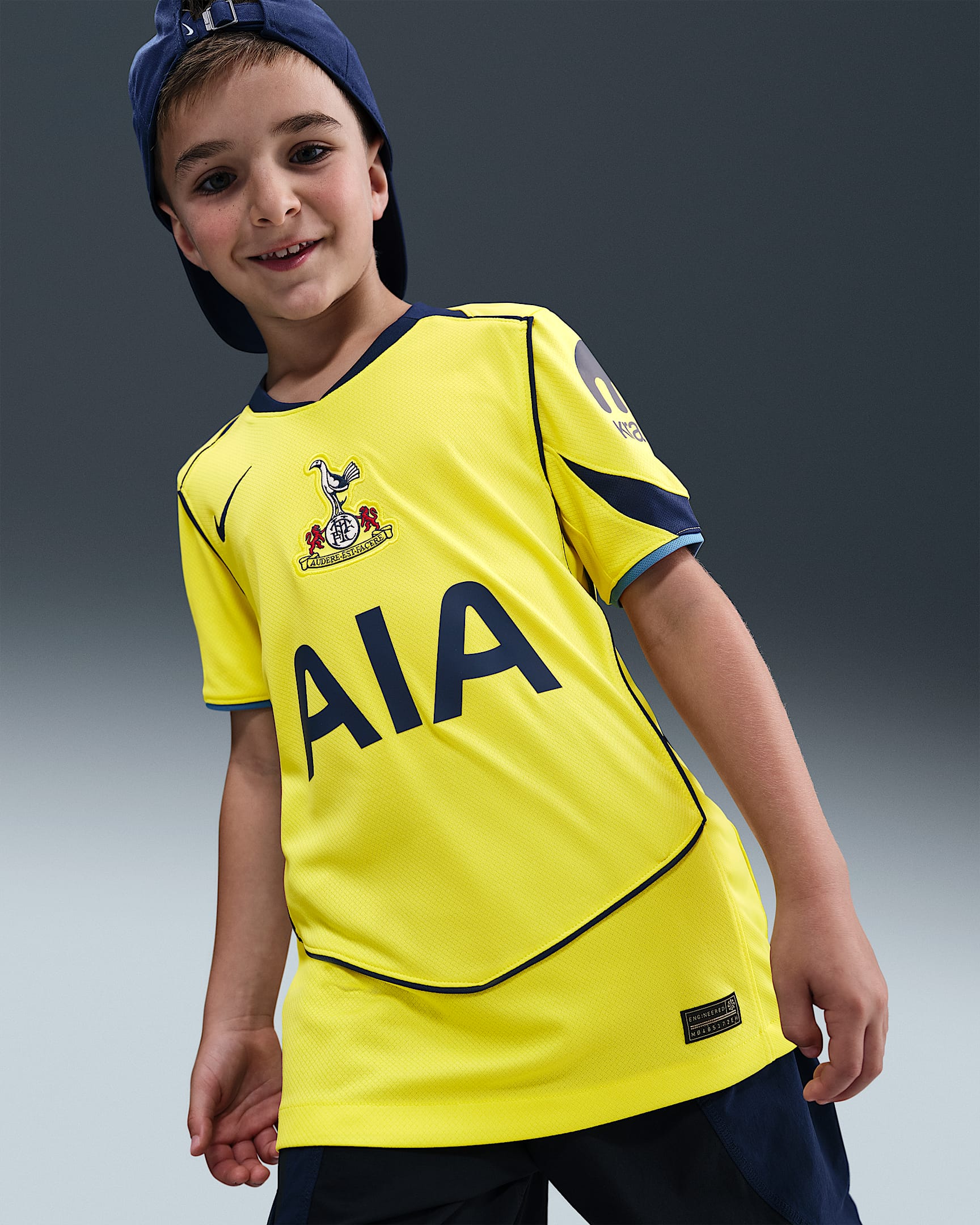 Tottenham Hotspur 2025/26 Stadium Third Nike Dri-FIT Total 90 Replica-fodboldtrøje til større børn - Dynamic Yellow/Blue Void/Pacific Blue/Blue Void