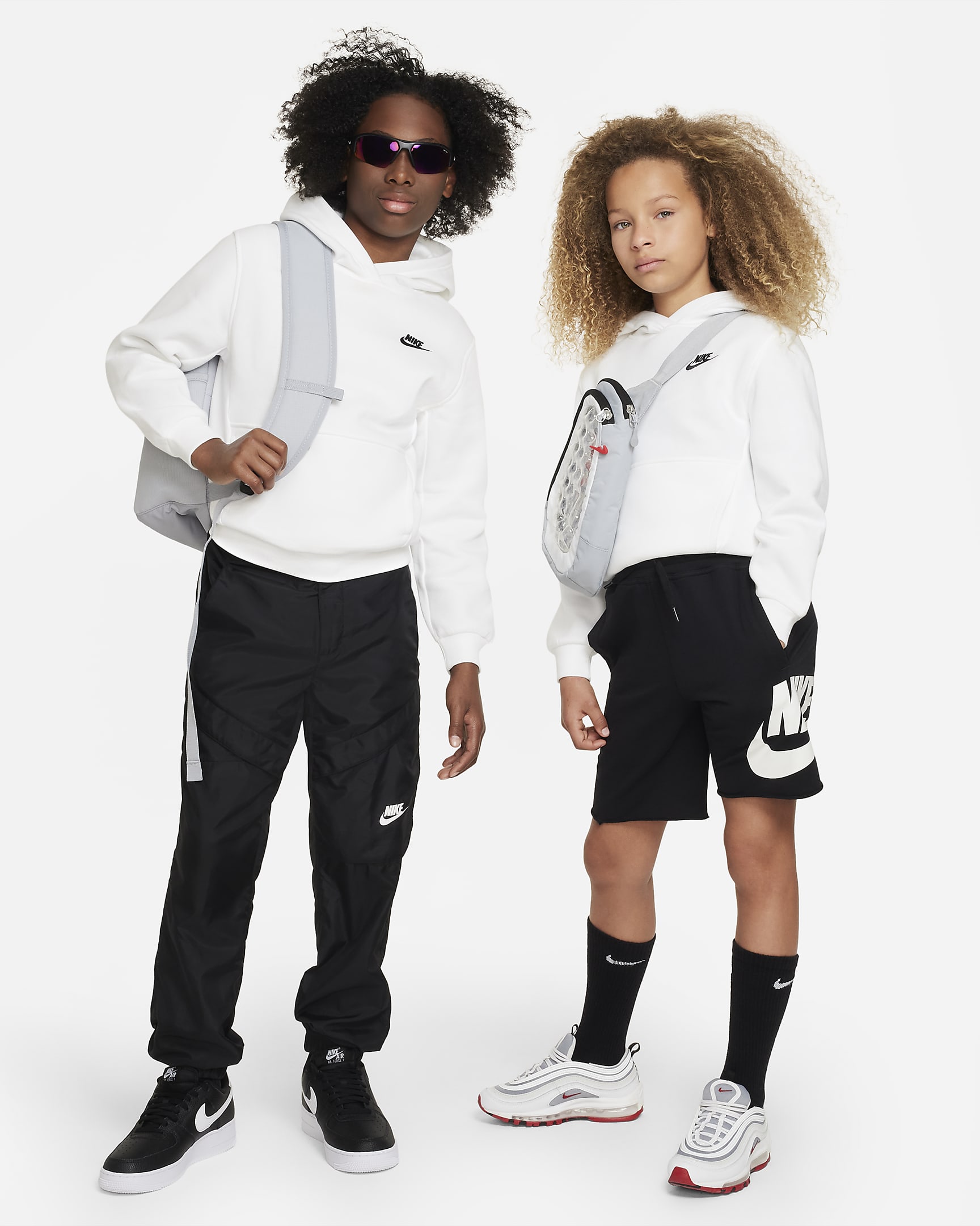 Nike Sportswear Club Fleece Big Kids' Pullover Hoodie - White/Black