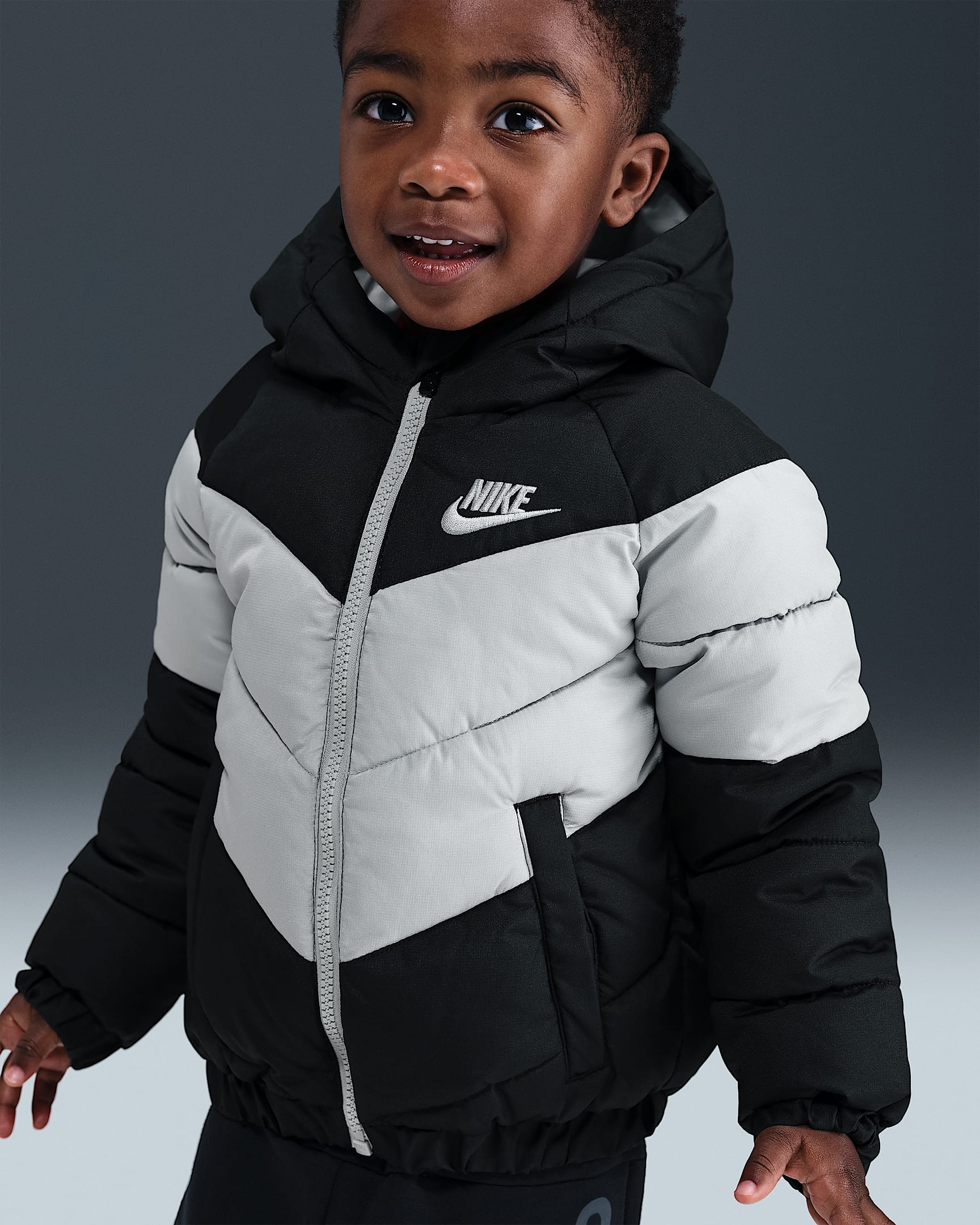 Nike Toddler Hooded Chevron Puffer Jacket - Black