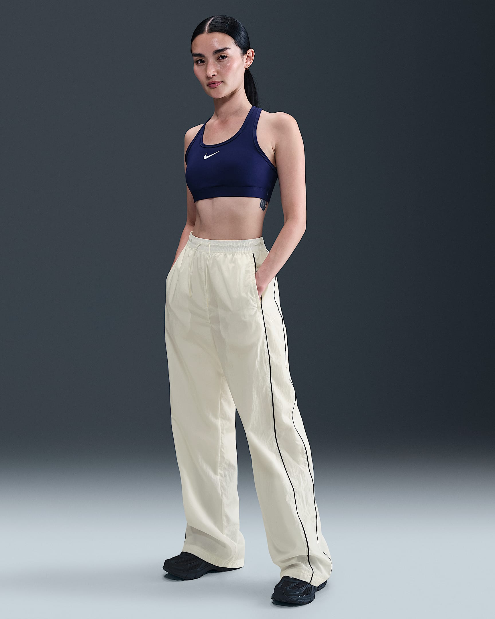 Nike Windrunner Women's High-Waisted Woven Open-Hem Pants - Sail/Midnight Navy/Black