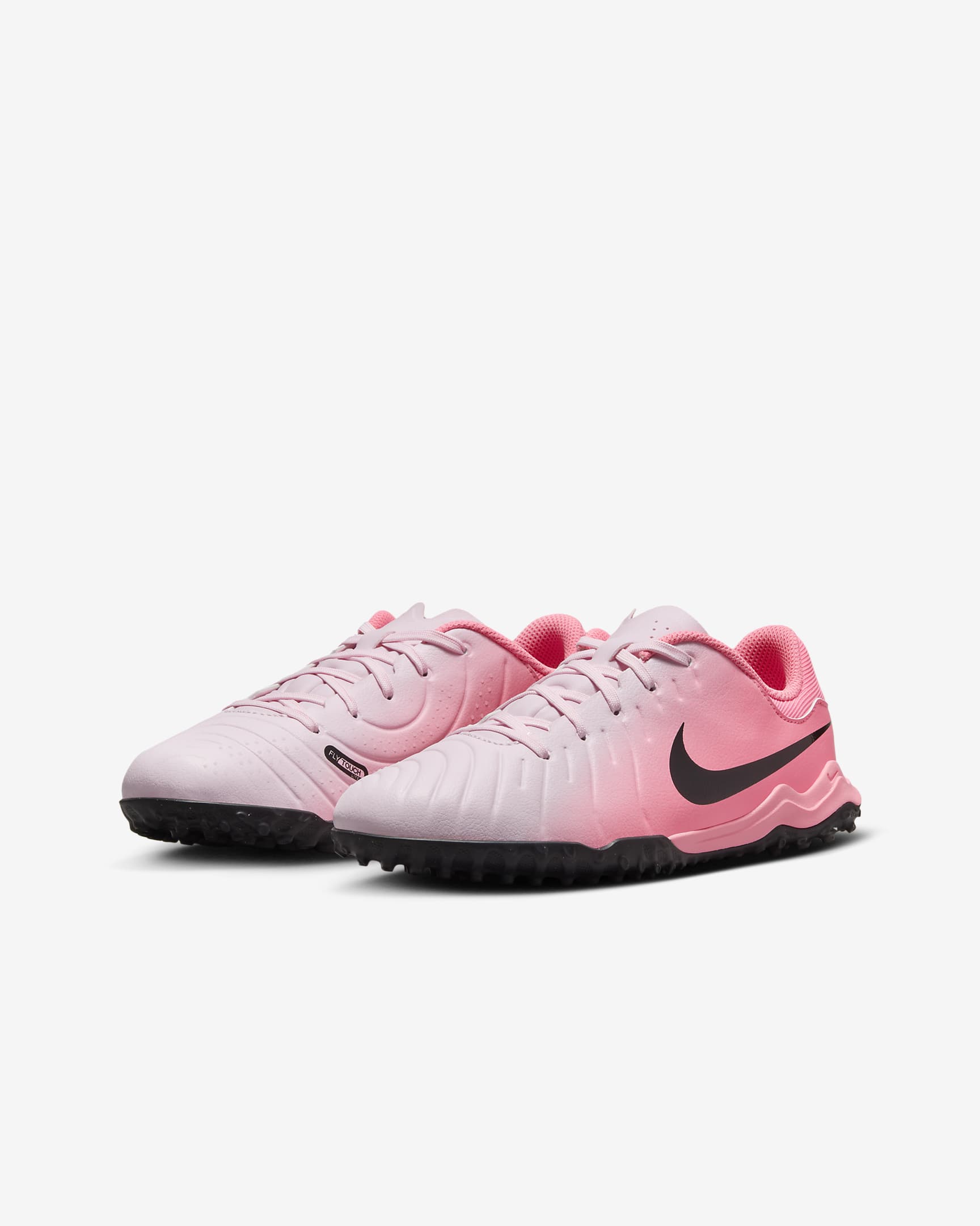 Tacos de fútbol TF de corte low para niños de preescolar y grandes Nike Jr. Tiempo Legend 10 Academy - Espuma rosa/Negro