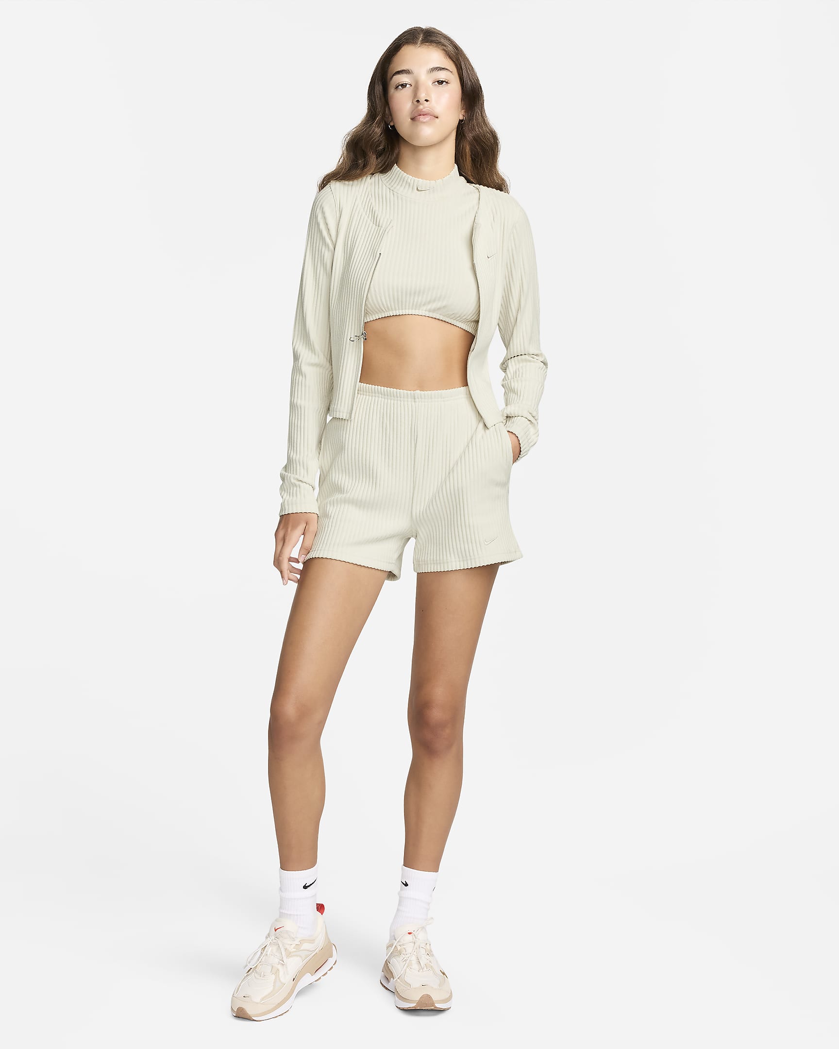 Nike Sportswear Chill Rib Women's High-Waisted Slim 3" Shorts - Light Orewood Brown/Light Orewood Brown