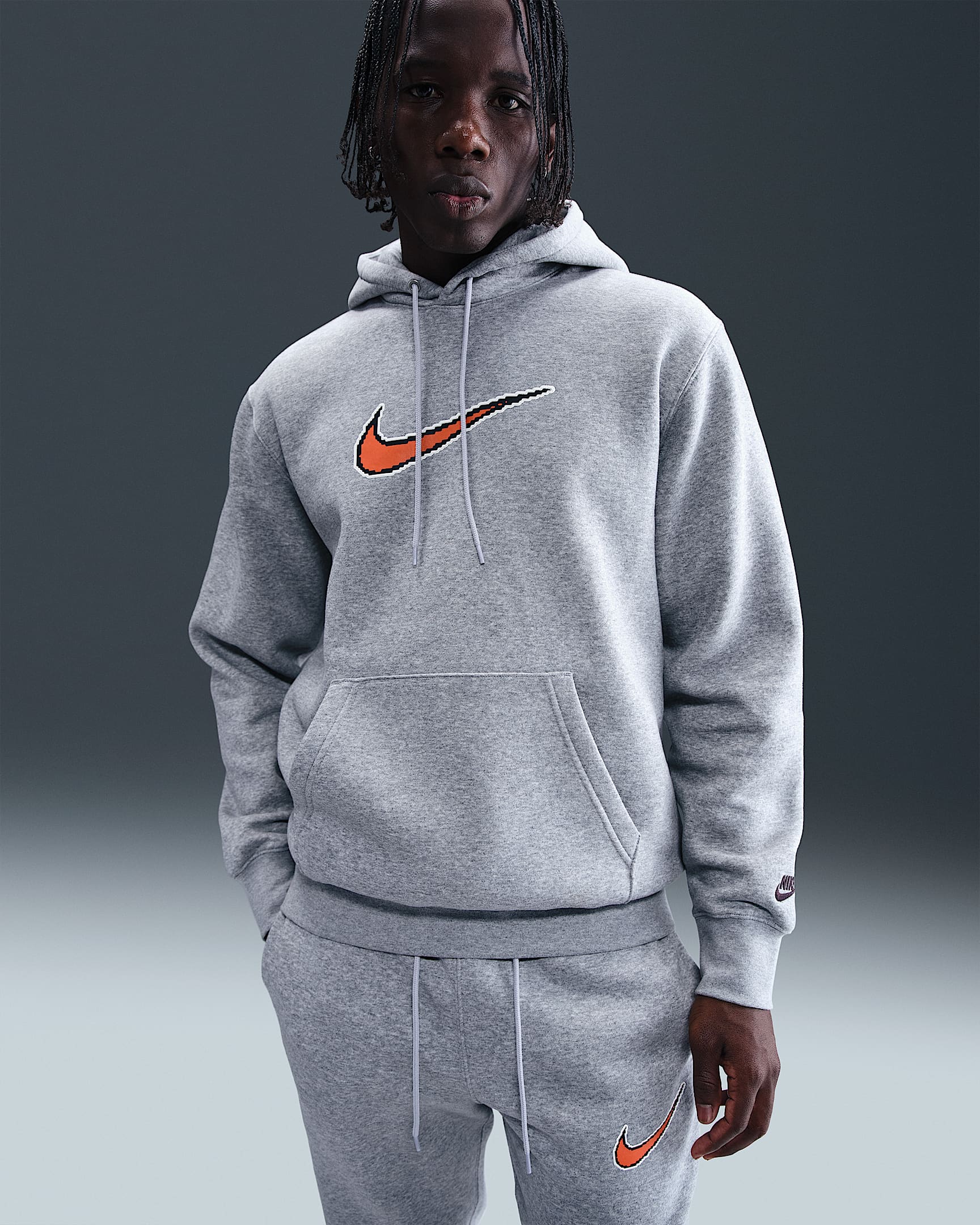 Nike Sportswear Club Men's Fleece Hoodie - Dark Grey Heather/Light Smoke Grey/Black